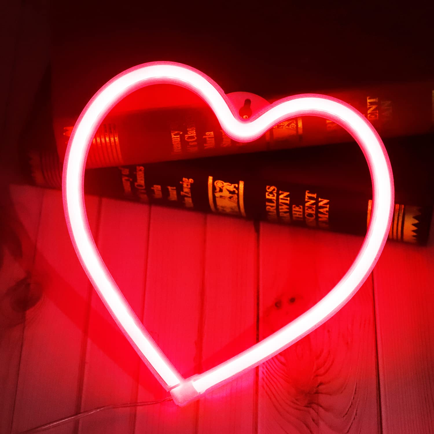 Heart Neon Signs - Romantic LED Love Lights for Valentine's Day, Mother's Day & Wedding Decor | USB/Battery Powered Wall Art for Bedroom, Living Room & Party Decorations | Perfect for Anniversary Gifts, Christmas Decor & Home Lighting (Red)