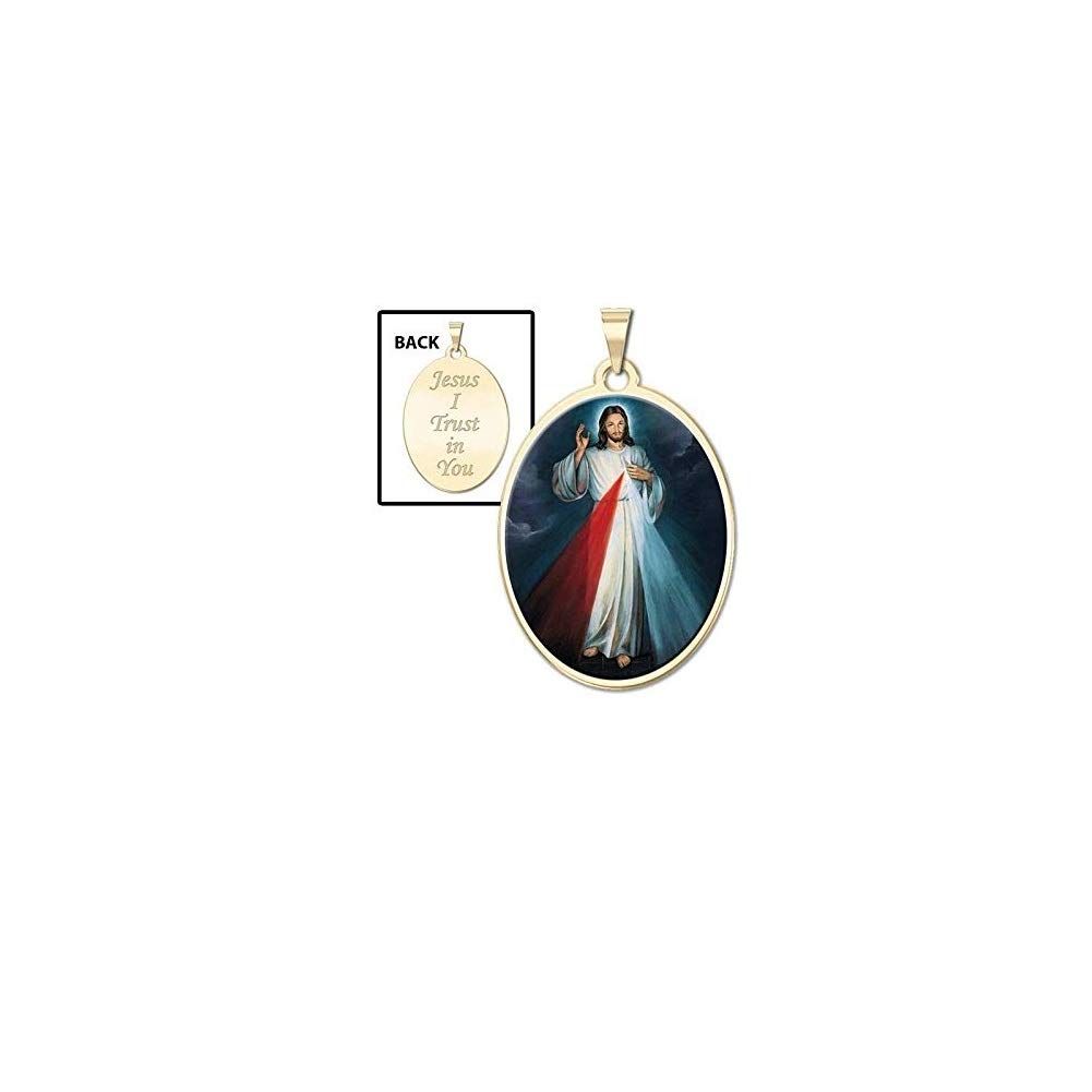 Divine Mercy Double Sided Oval Religious Medal in 14K Gold or Sterling Silver - Religious Jewelry Gifts for Men & Women - Perfect for Baptism, First Communion, Confirmation & Daily Faith Wear