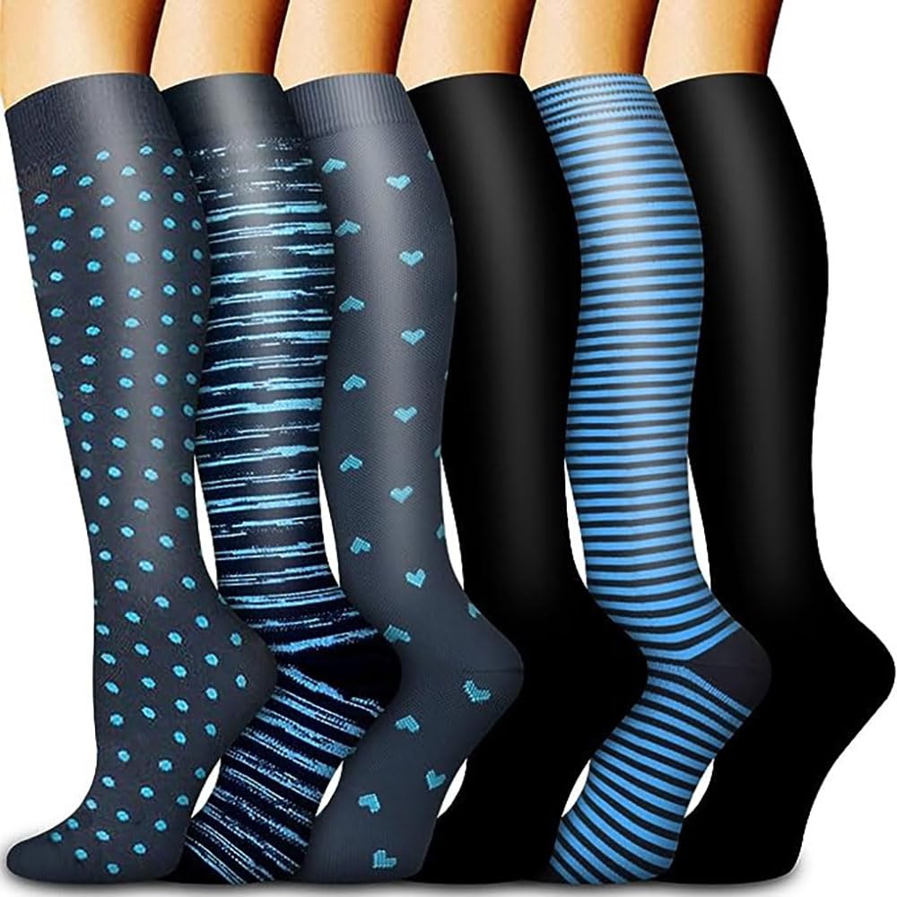 6 Pairs Compression Socks for Men & Women - Best Support for Running, Travel & Nurses - Medical Grade Graduated Compression Stockings for Circulation & Recovery - Perfect for Sports, Flying & Long Work Shifts