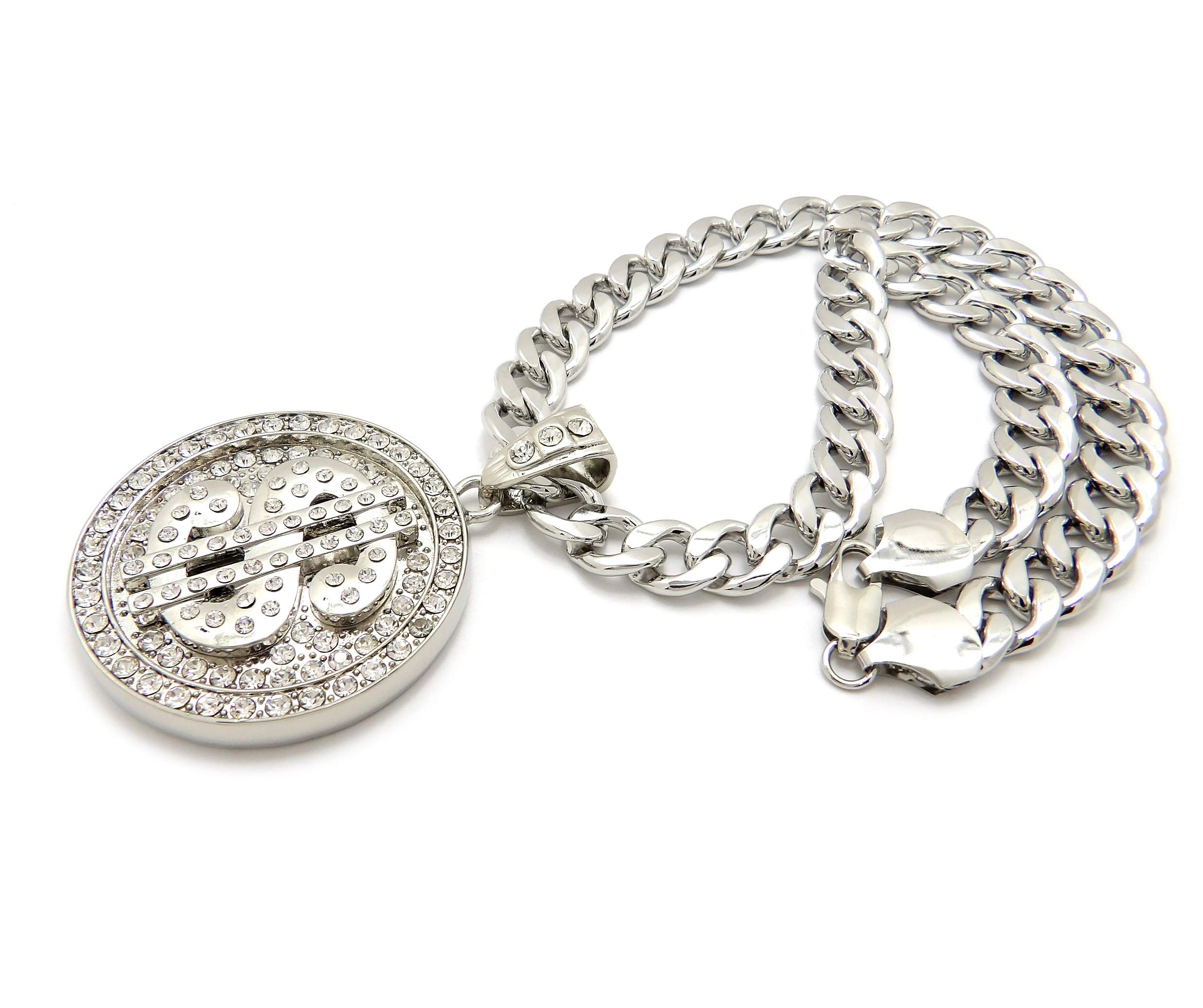 Hip Hop Rhinestone Dollar Sign Pendant with Cuban Chain - Silver Tone for Men's Jewelry & Streetwear