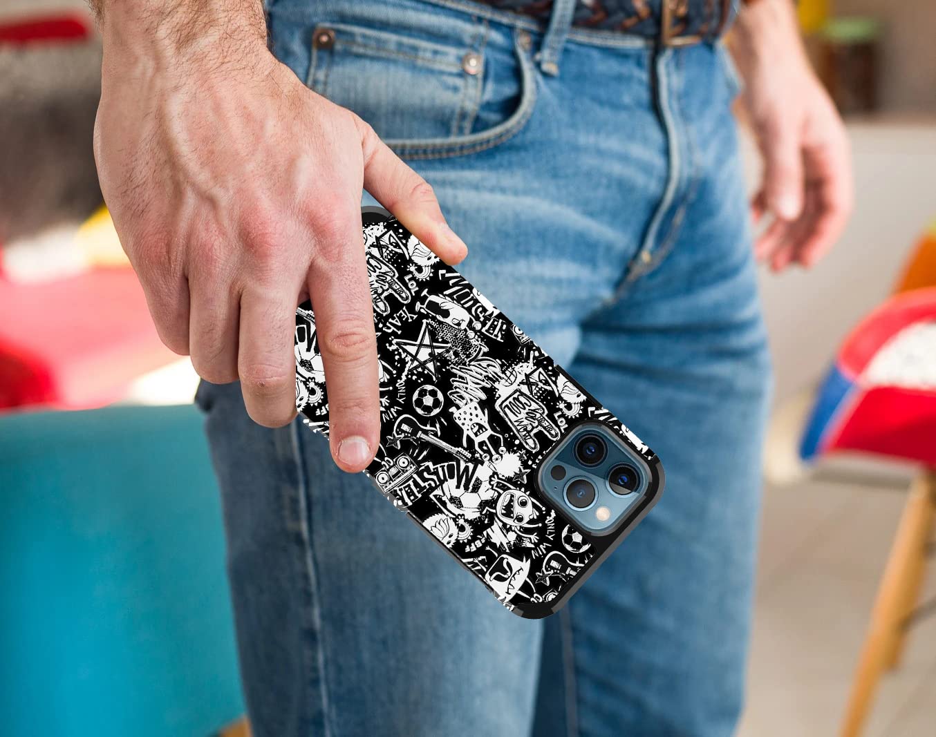 iPhone 12 Pro Max Case - Heavy Duty Dual Layer Protective Cover with Graffiti Design | Shockproof, Anti-Scratch & Stylish Bumper Phone Case (Black) - Perfect for Outdoor Activities, Travel & Daily Protection