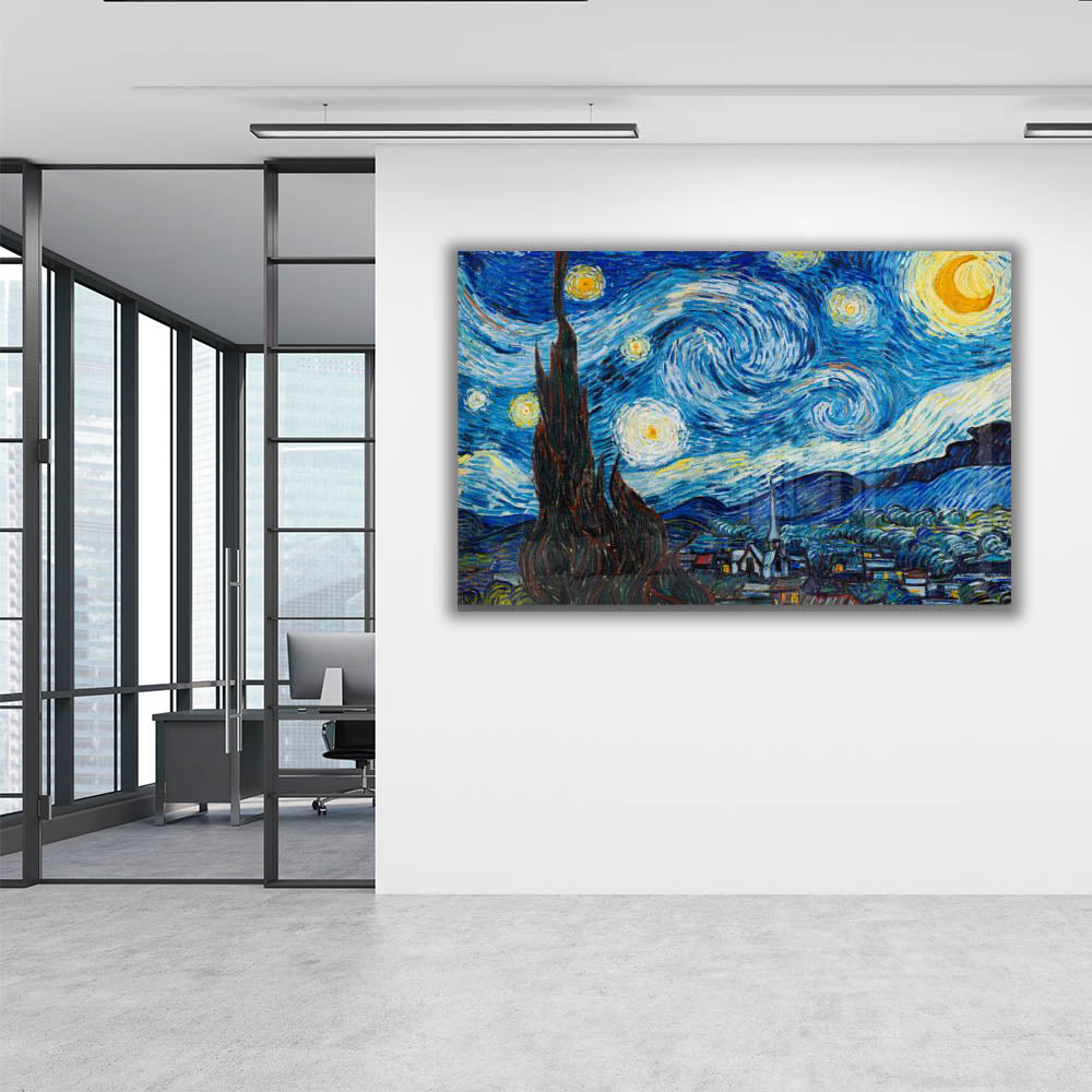Van Gogh The Starry Night Canvas Wall Art - Handmade Oil Painting Reproduction for Home & Office Decor - Perfect for Living Room, Bedroom, or Gift