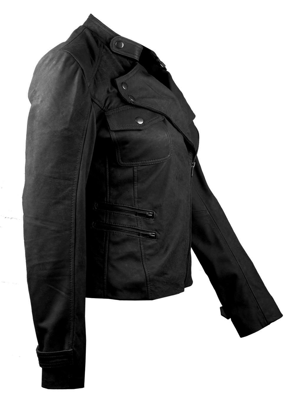TIPTOP Women's Leather Moto Jacket - Autumn Biker Jacket with Multiple Zipper Pockets (Black & Tan) | Stylish Outerwear for Riding, Casual Wear & Fall Fashion
