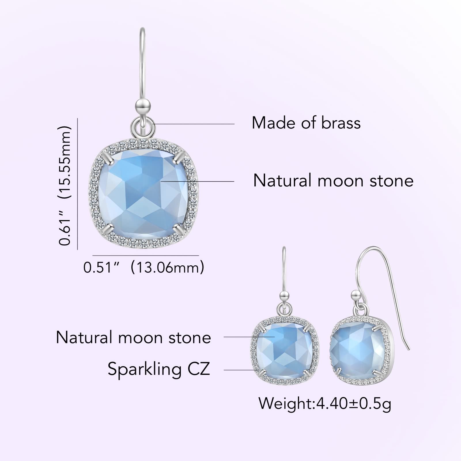 14k Gold/Rhodium Plated Genuine Gemstone Dangle Earrings for Women - 10mm Natural Stone Jewelry | Perfect Valentine's Day, Mother's Day & Birthday Gifts | Elegant for Weddings, Parties & Special Occasions