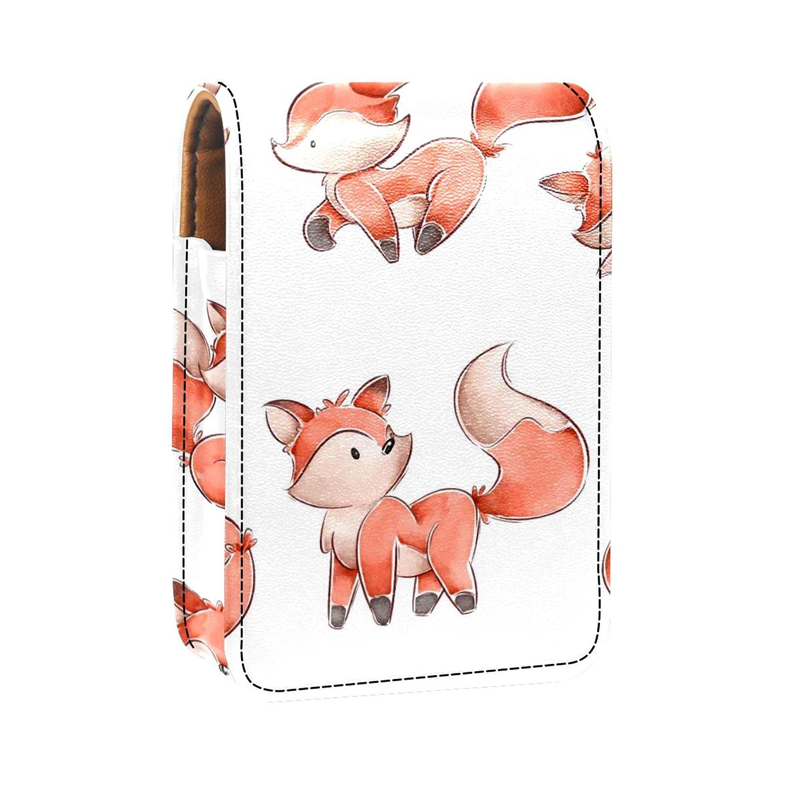 Cute Fox Lipstick Holder with Mirror - Portable Makeup Bag for Purse, Fits 3 Lipsticks - Perfect for Travel, Daily Use & Gift Giving