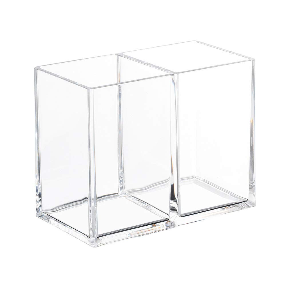 Clear Acrylic Makeup Brush Holder Organizer - 3 Slot Cosmetic Brush Storage for Brushes, Nail Polishes & Lipsticks | Desktop Display Stand for Vanity, Bathroom & Salon Use