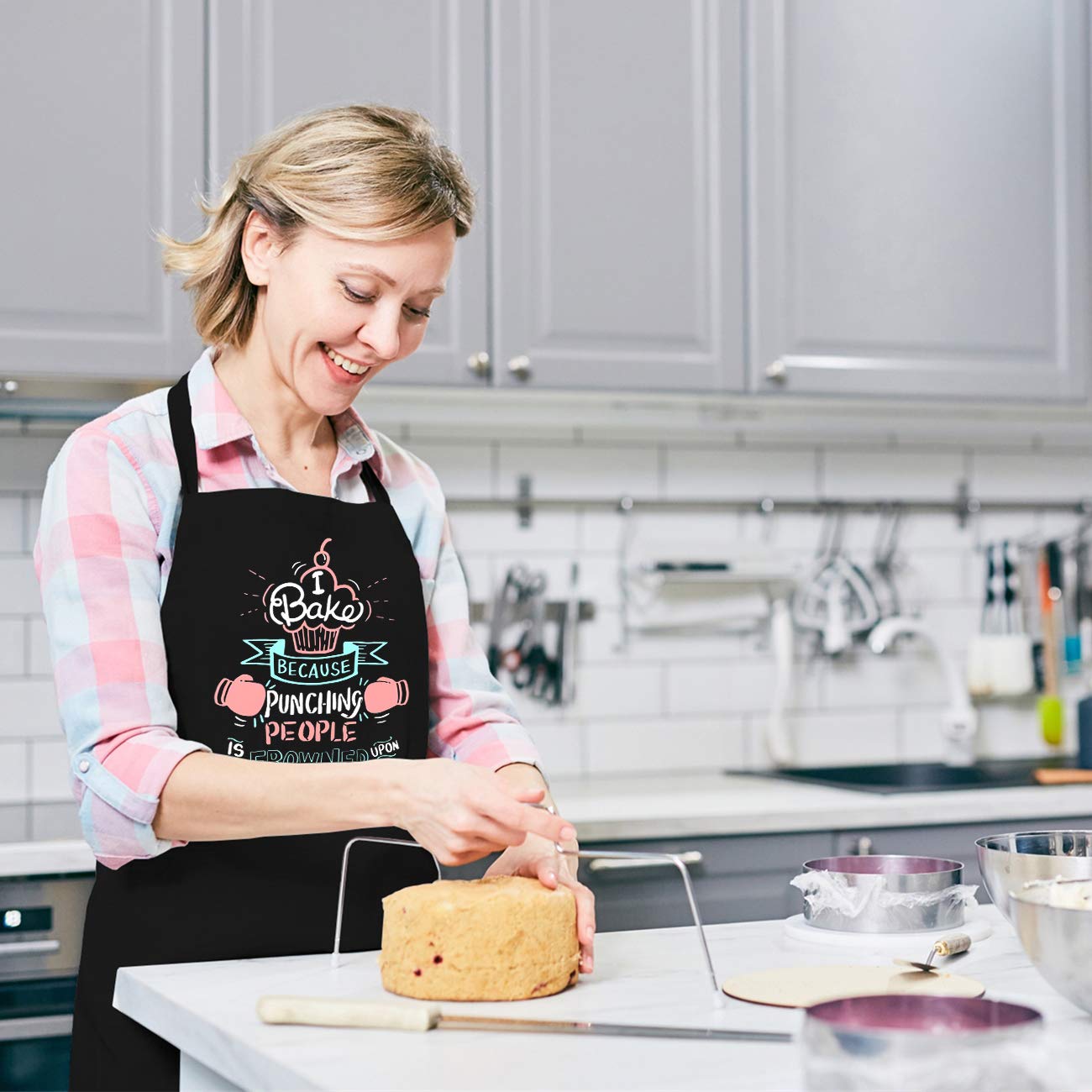 Funny Baking Aprons for Women & Men - Cute Kitchen Cooking Apron with 2 Pockets - Perfect Baking Gift for Bakers, Wife, Mom, Sister, Daughter, Grandma - Ideal for Birthday, Housewarming & Mother's Day - Great for Baking, Cooking & Hosting Parties
