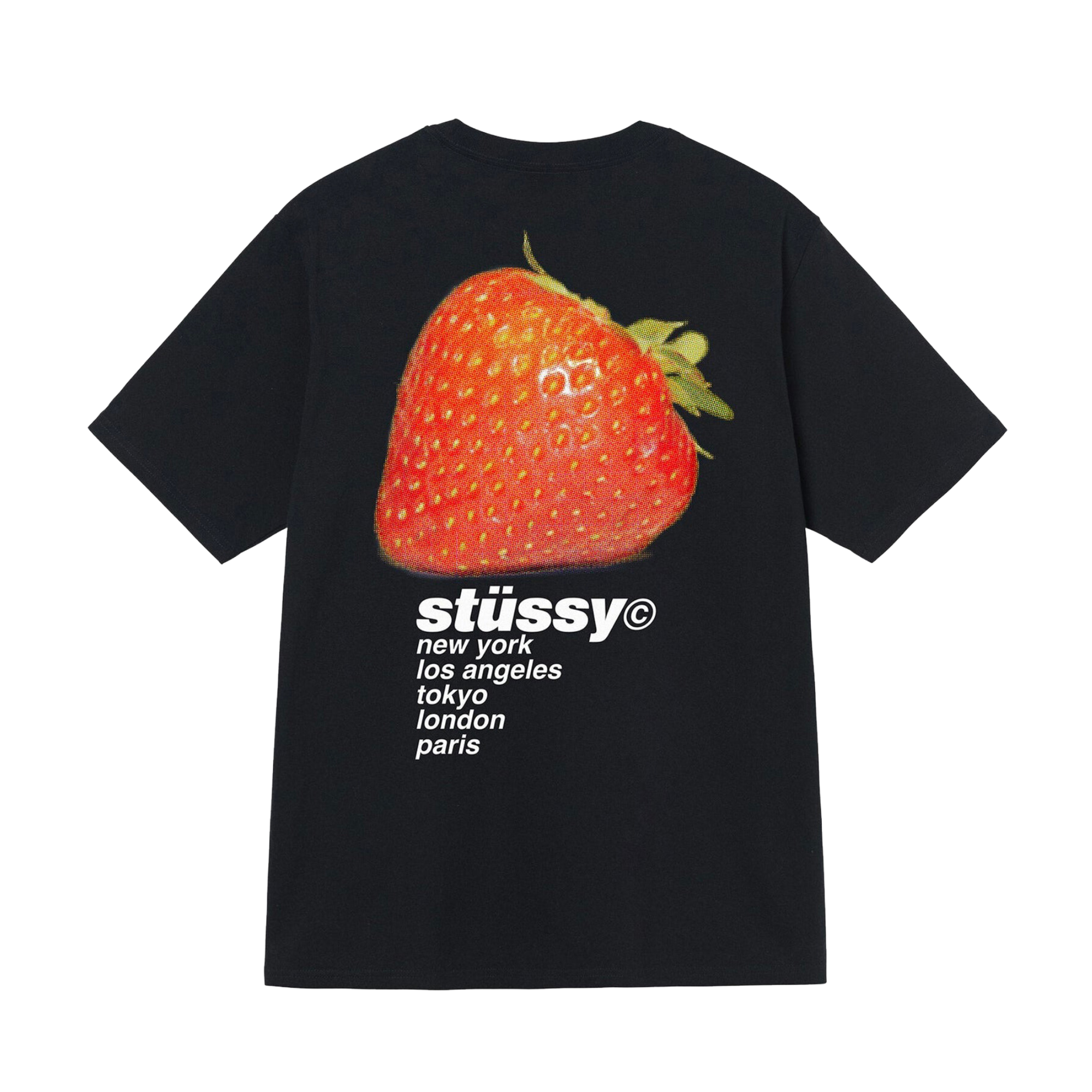 Stüssy Strawberry Print T-Shirt for Men - Black Cotton Tee - Streetwear Fashion for Casual Wear & Summer Outfits