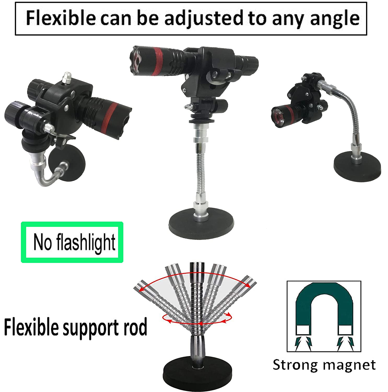 Strong Magnetic Flashlight Holder with Adjustable Bracket - Universal Mount for 0.6