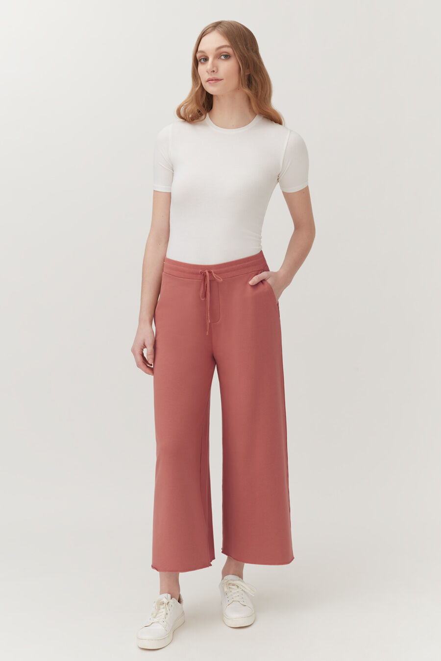 French Terry Wide Leg Cropped Pants for Women - Soft Lounge Pants with Elastic Waist - Comfortable Casual Wear for Yoga, Home & Travel
