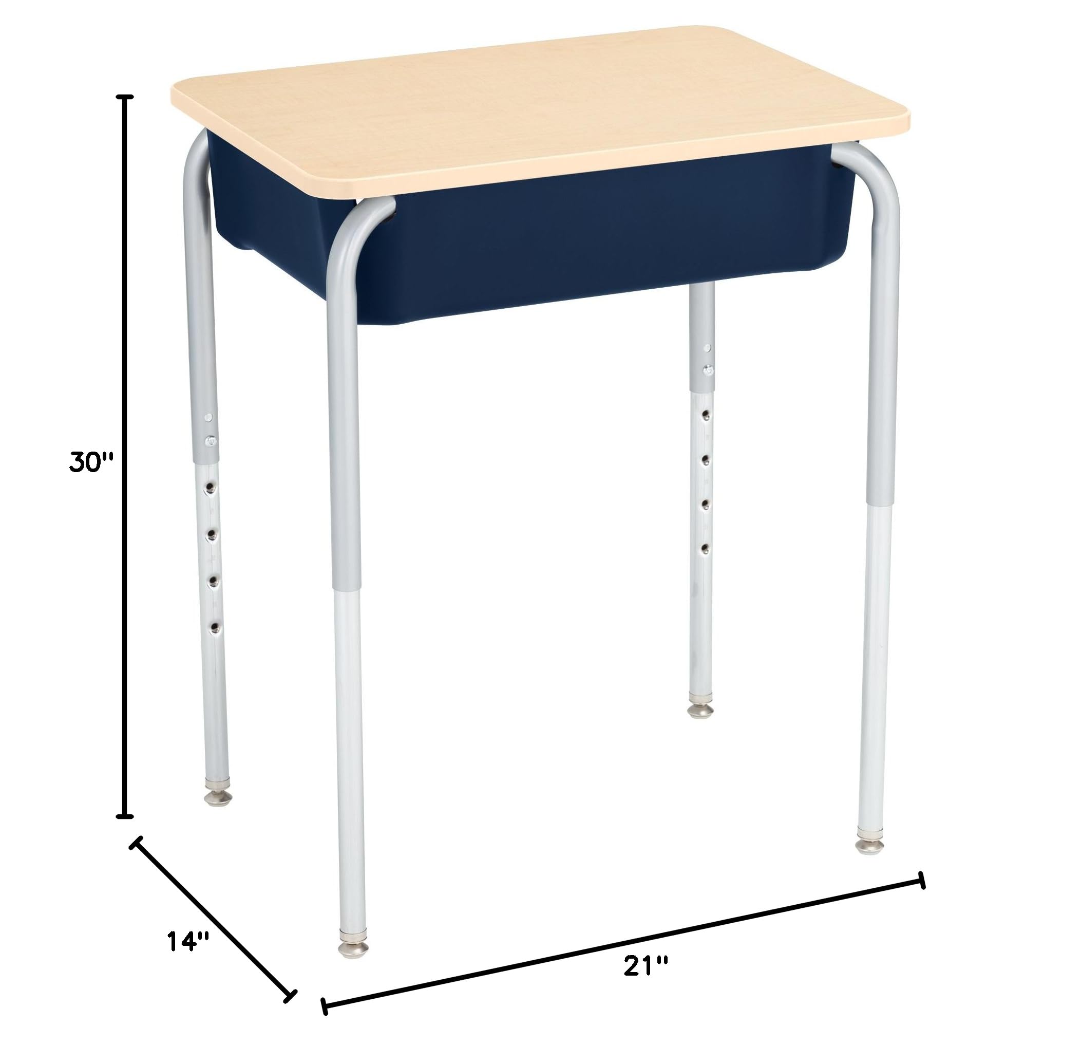 Learniture Adjustable Height Student Desk with Book Storage - Open Front School Desk with Adjustable Legs, Maple/Navy Finish - Perfect for Homeschooling & Small Spaces