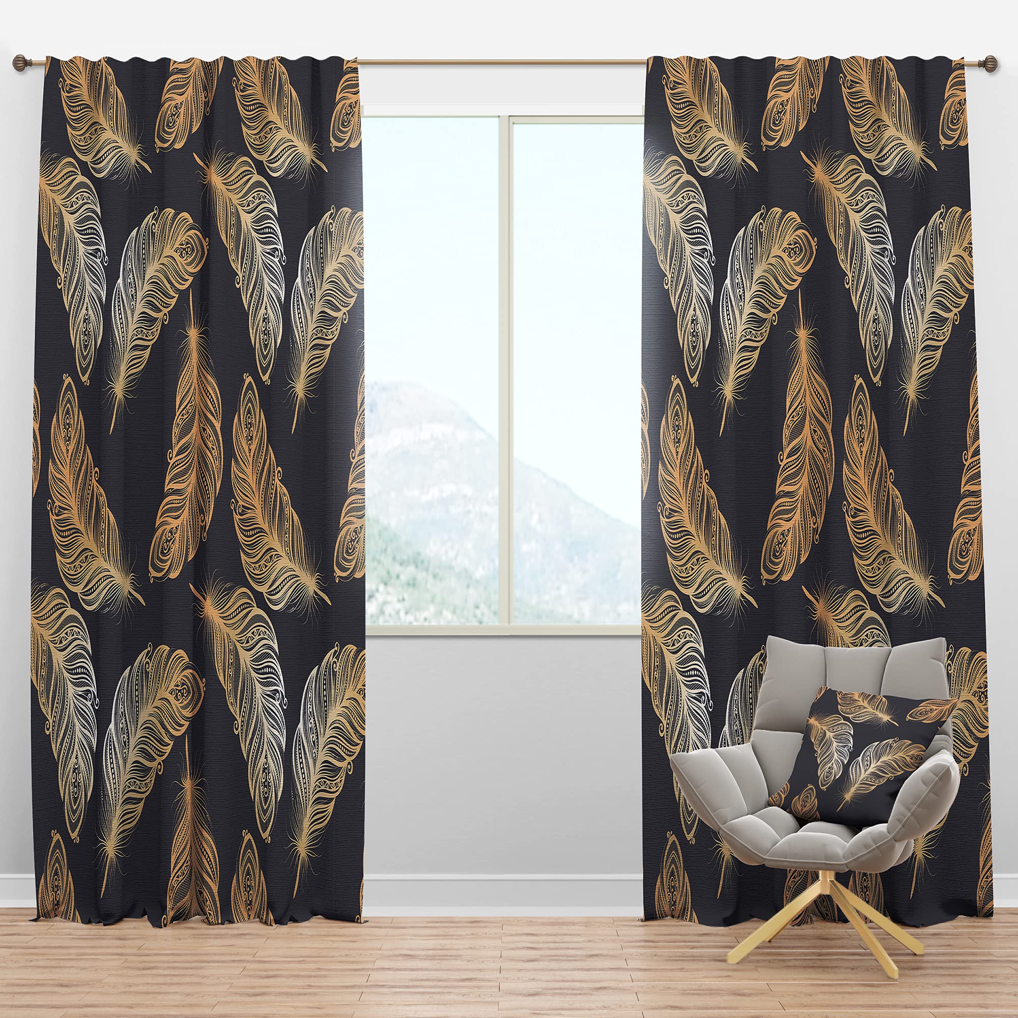 DesignQ Blackout Curtains 'Feather Pattern' - Thermal Insulated Room Darkening Drapes for Bedroom & Living Room - Single Panel 52x90 Inches - Perfect for Home Theater, Nursery & Light Sleepers