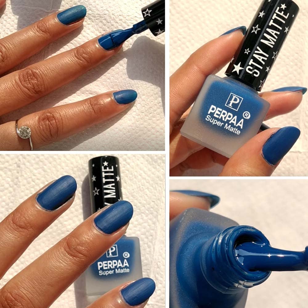 PERPAA® Super Matte Nail Polish Set of 2 Colors (Red & Dark Blue) - Quick Drying, Long Lasting & Waterproof Matte Finish Nail Paint Kit - 6ml Each - Perfect for Women's Nail Art, Home Manicures & Party Makeup Gifts