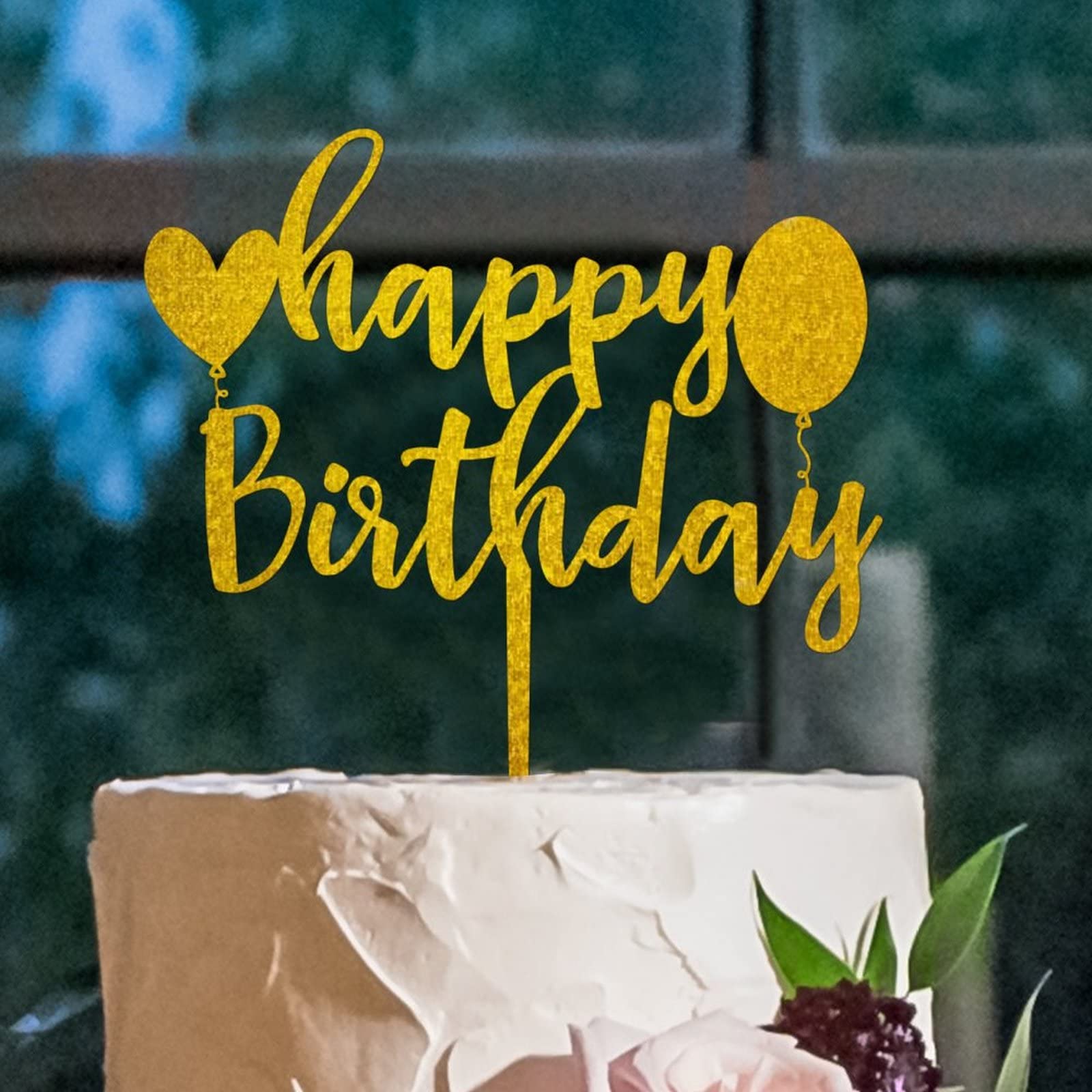 Gold Acrylic Rabbit Deer Antlers Cake Topper - Happy Birthday Party Supplies for Kids, Custom Anniversary Cake Decorations - Perfect for Birthday Cakes, Baby Showers & Wedding Celebrations