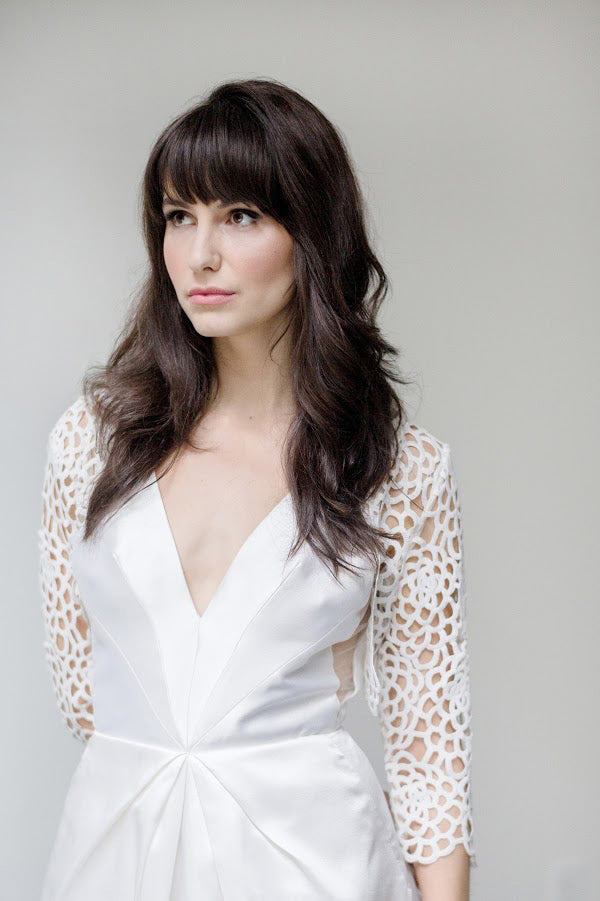 Custom Lace Bridal Jacket - High Neck, 3/4 Sleeves, Full Shirt Design | Perfect for Weddings, Bridal Showers & Formal Events
