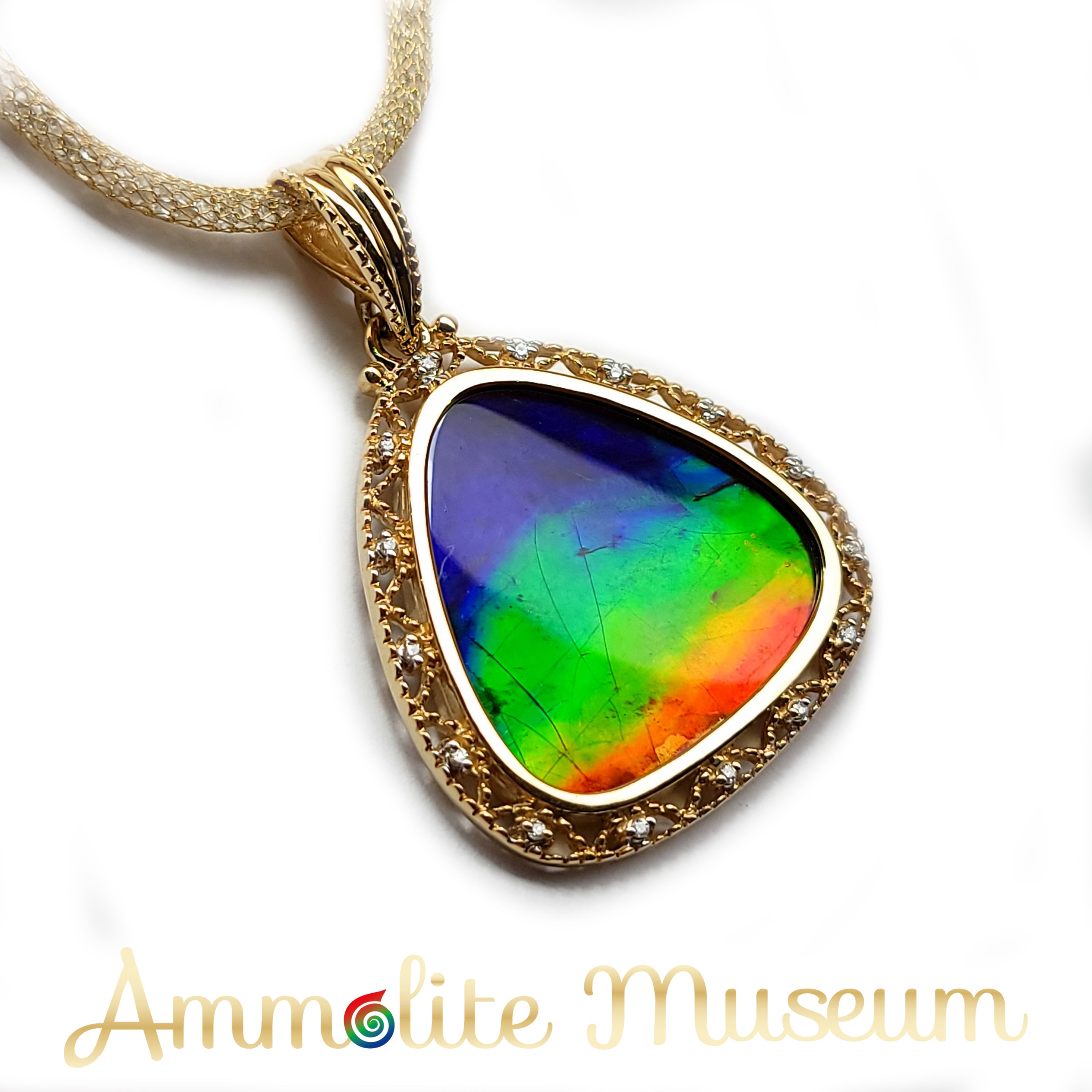 14K Gold Triplet Ammolite Pendant with Diamond Accents | Elegant Aurora Jewelry for Women | Perfect for Gifts, Anniversaries & Special Occasions