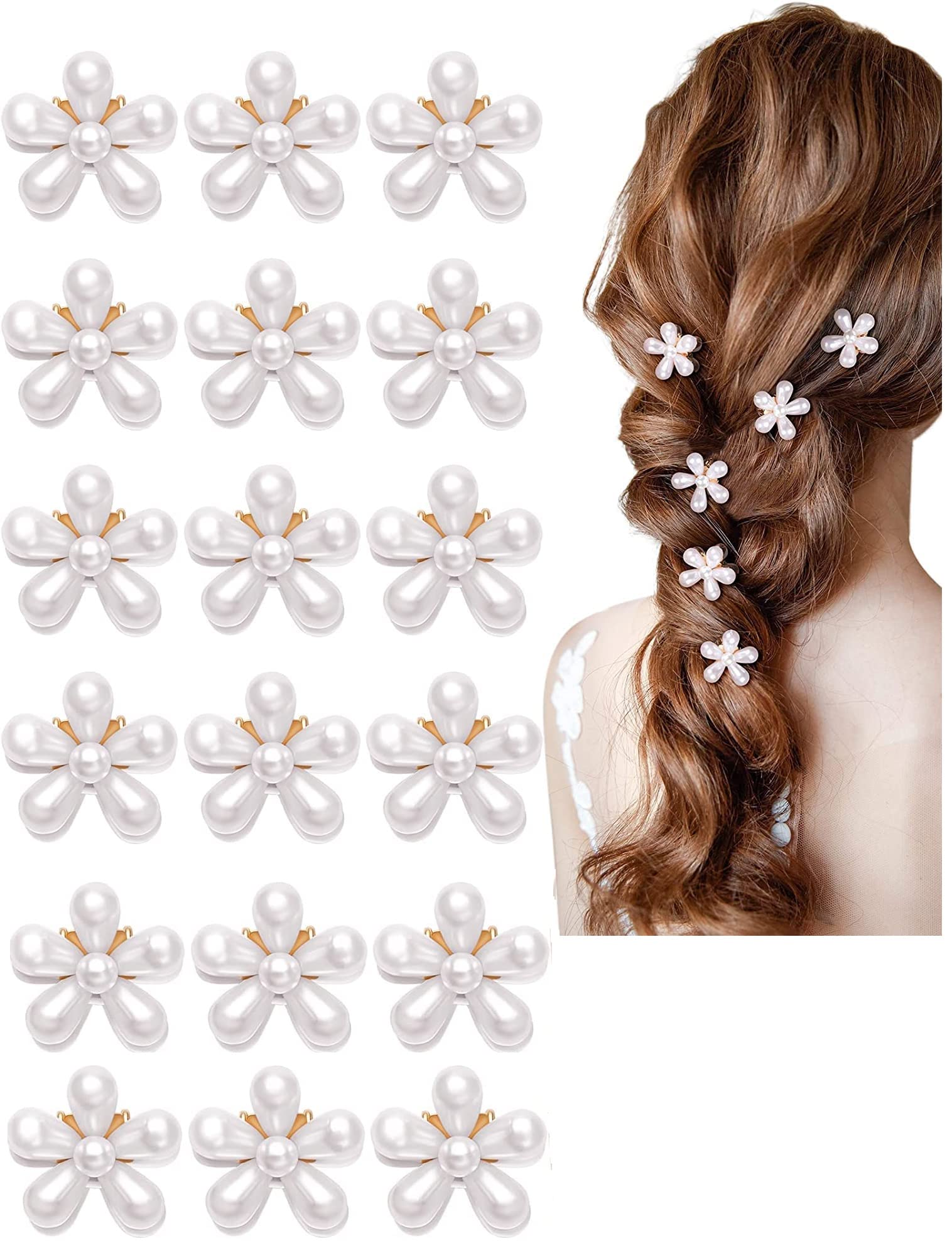 Korean Style Pearl Barrettes Hair Clips Set - 18 Pcs Women's Hair Accessories with Marble Alligator Clutches & Duckbill Design for Wedding, Party, and Daily Use