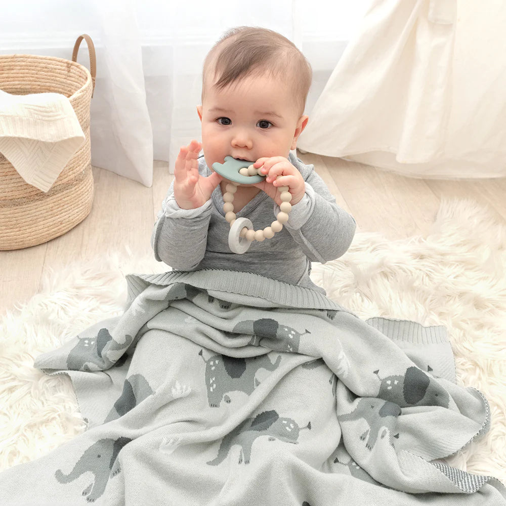 Soft Cotton Knit Baby Blanket with Cute Elephant Design - Cozy & Breathable for Newborns & Toddlers - Perfect for Nursery, Stroller, Swaddling & Gift Giving