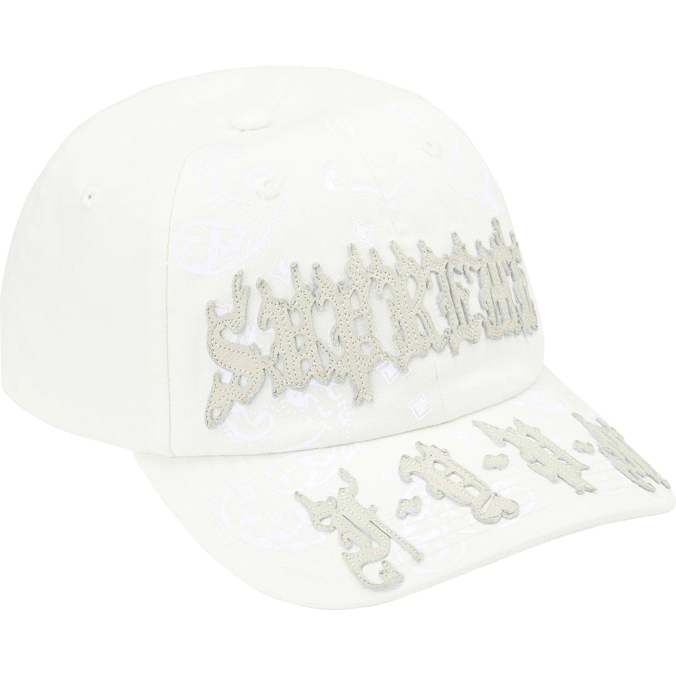 Supreme Leather Applique 6-Panel White Baseball Cap - Stylish Streetwear Accessory for Men & Women | Perfect for Casual Outfits, Sports Events & Fashion Statements