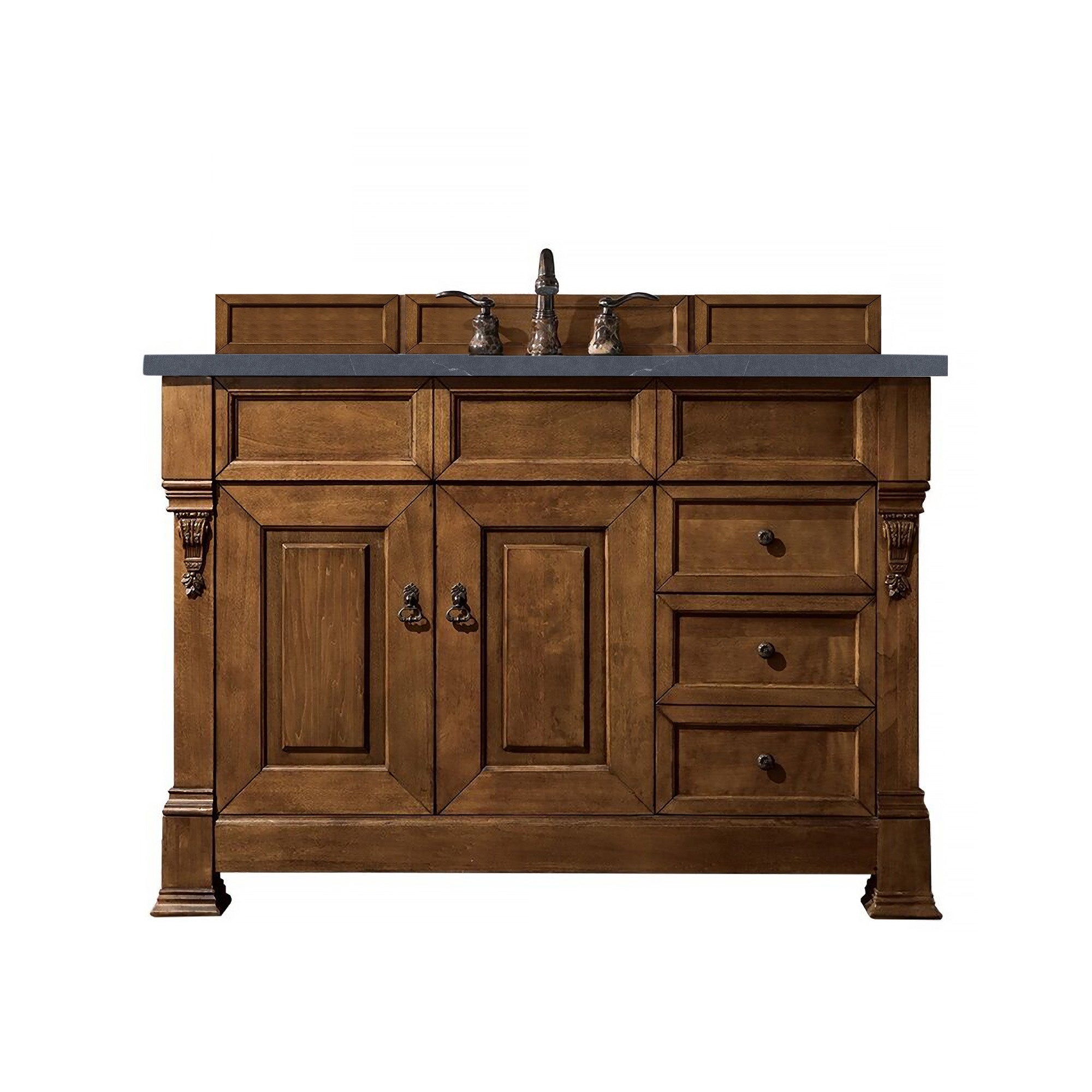 Brookfield 48 Inch Single Bathroom Vanity with Country Oak Finish & 3CM Charcoal Soapstone Quartz Countertop - Perfect for Modern Farmhouse, Rustic, or Traditional Bathroom Decor