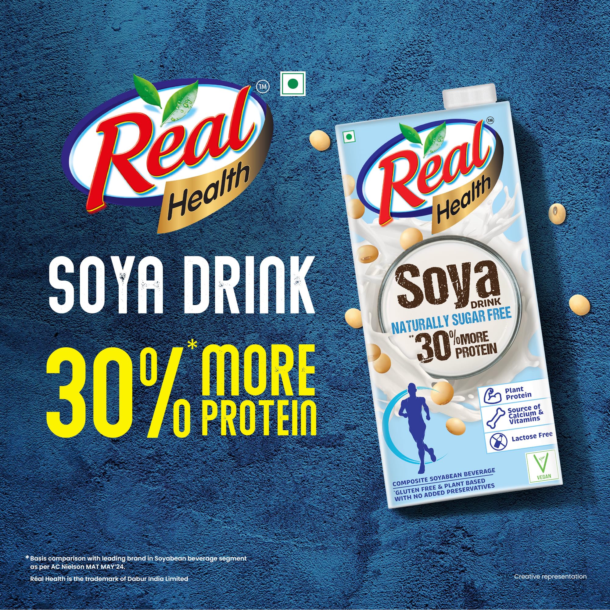 Real Health SOYA Milk 1L - Sugar Free, Lactose Free, Cholesterol Free Plant-Based Beverage | Gluten Free & No Preservatives | Healthy Vegan Milk Alternative for Coffee, Smoothies & Breakfast