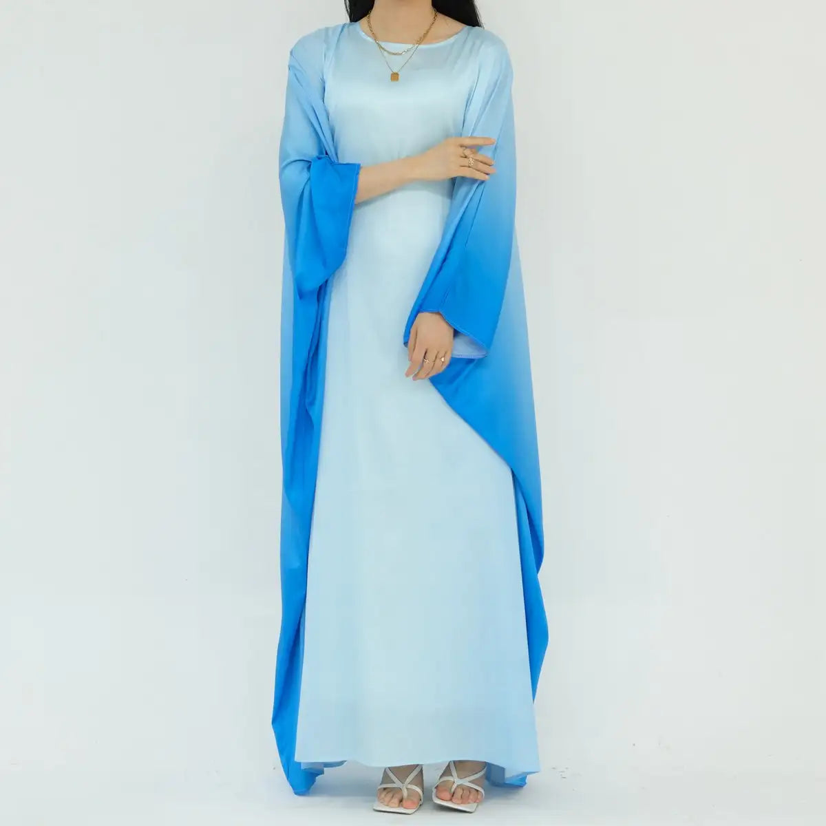 Elegant Butterfly Gradient Batwing Sleeve Women's Farasha Abaya Dress for Muslim Prayer, Wedding & Special Occasions