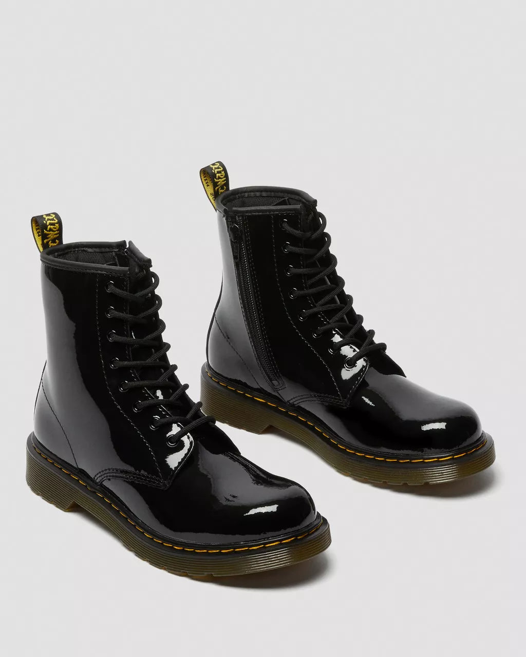Dr. Martens 1460 Youth Patent Leather Lace Up Boots - Classic Black Shiny Ankle Boots for Boys & Girls - Perfect for School, Concerts & Everyday Wear