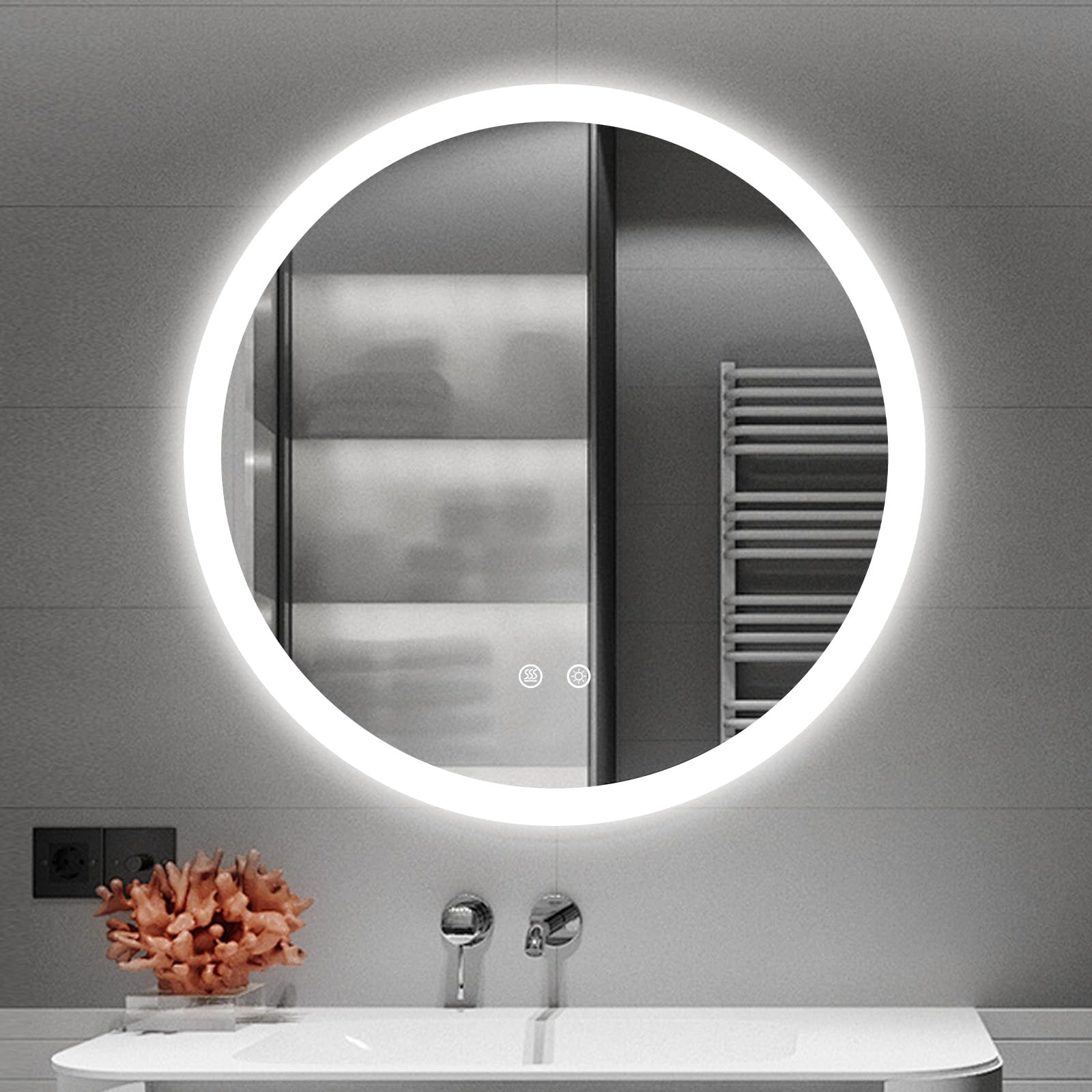 MOSSCO 70cm Round LED Bathroom Mirror with Dimmable Lighting, 3 Color Modes, Anti-Fog, Touch Switch - Perfect for Vanity, Makeup, and Modern Bathroom Decor