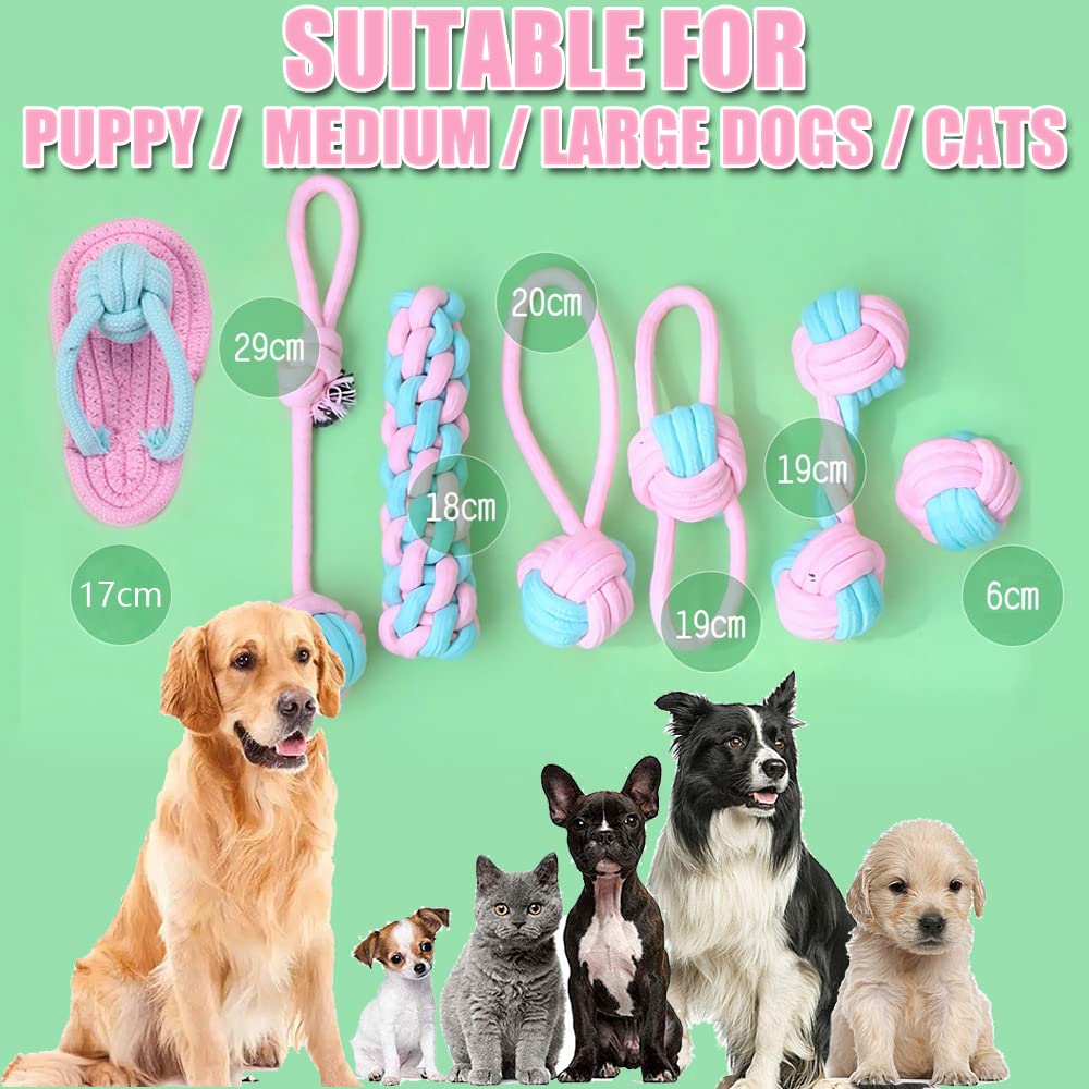 Speedy Panther 7Pcs Natural Cotton Dog Rope Toys for Small & Medium Dogs - Puppy Chew Toys & Teething Toys for Puppies 8+ Weeks - Durable Tug Toys for Indoor & Outdoor Play, Training & Bonding