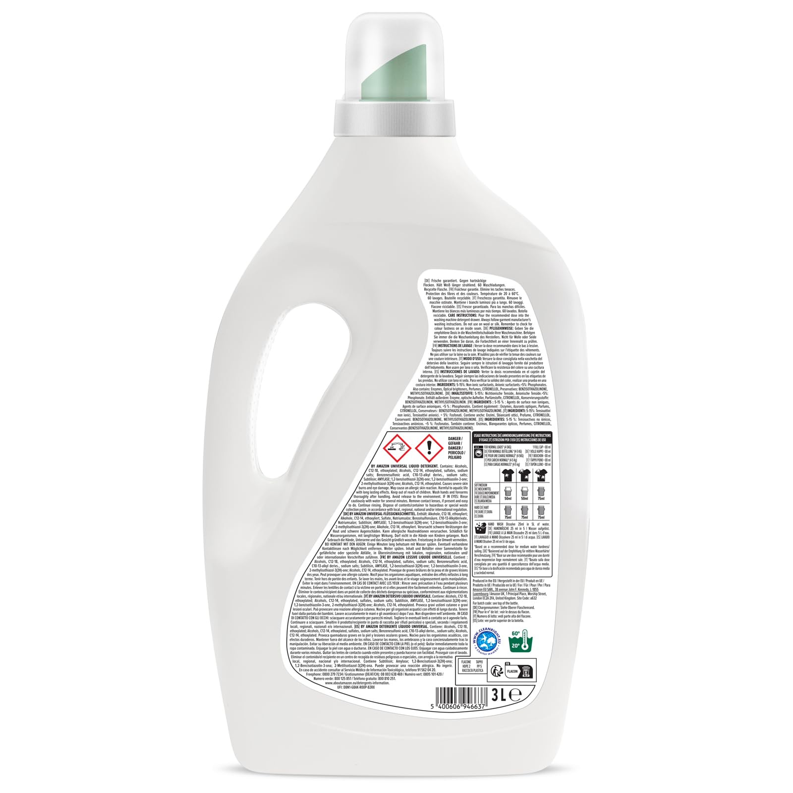 Amazon Universal Liquid Laundry Detergent - 60 Loads | All Fabric Types | Perfect for Everyday Laundry & Stain Removal