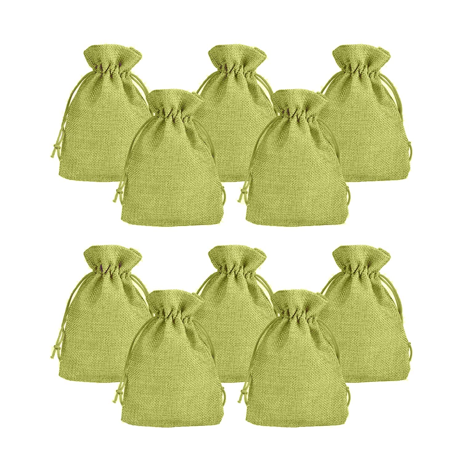 Eco-Friendly Green Jute Linen Drawstring Pouches - 10x15cm (Pack of 10) | Natural Gift Bags for Weddings, Baby Showers, Parties & Festive Occasions | Perfect for Party Favors, Wedding Invitations & Holiday Gifts