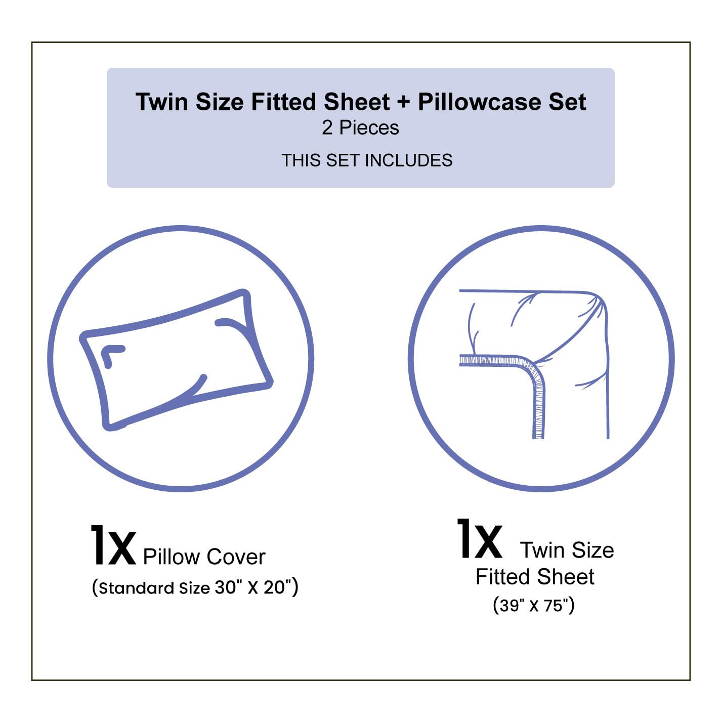 Ambesonne Baseball Fitted Sheet & Pillow Sham Set - Pigskin & Baseballs Checkered Design Twin Size Bedding - Indigo & Pale Blue 2-Piece Decor Set for Sports Fans Bedroom