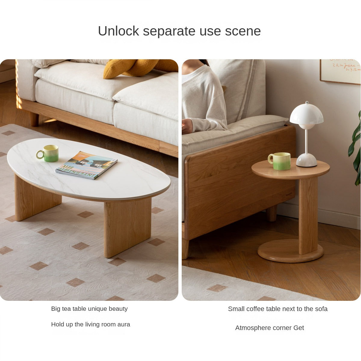 Solid Oak Wood Modern Rock Plate Coffee Table - Stylish Living Room Furniture for Home Decor & Relaxation