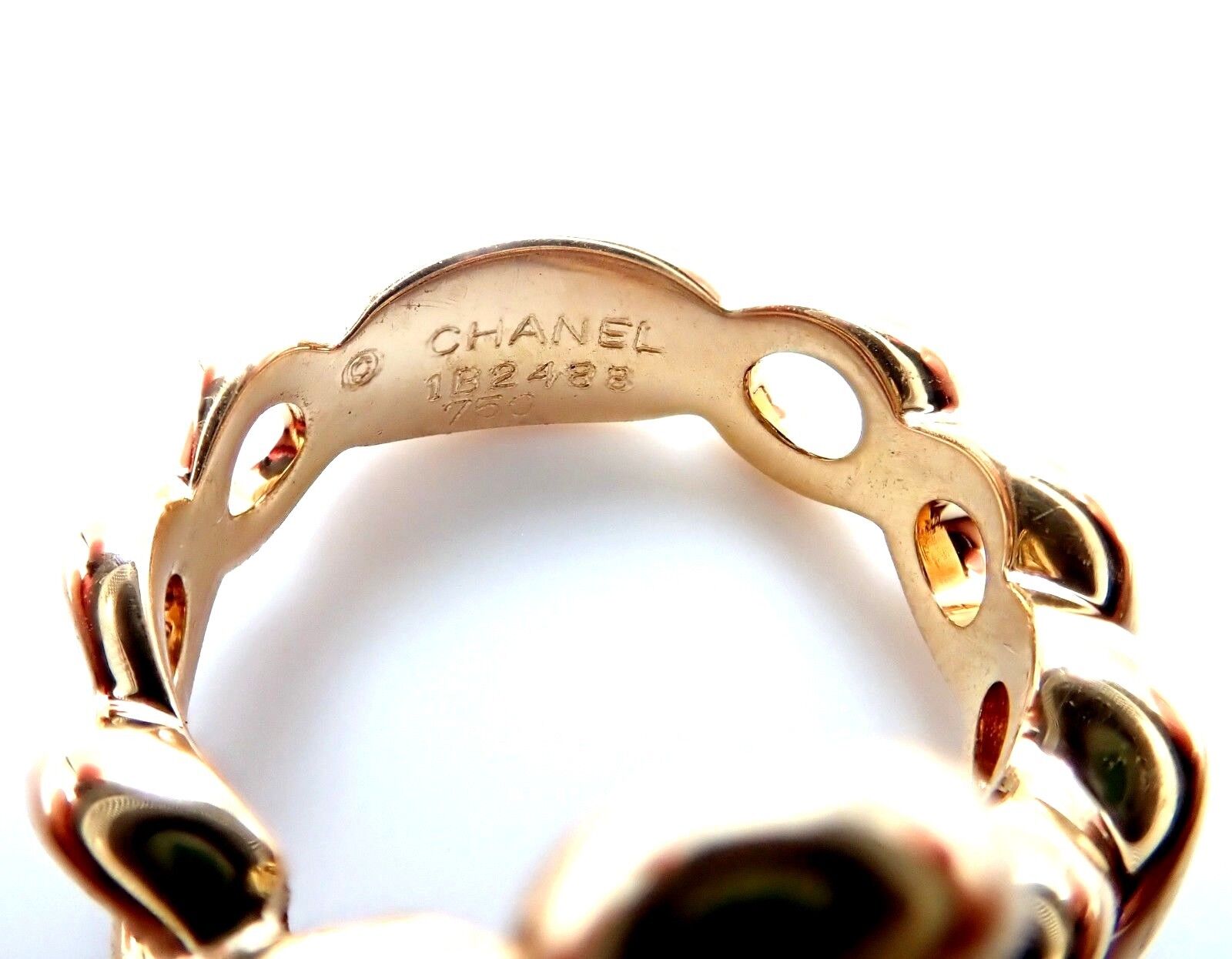 Authentic Chanel 18k Yellow Gold Pink Green Tourmaline Ring Size 4.5 - Luxury Jewelry for Women, Perfect for Weddings, Anniversaries & Special Occasions
