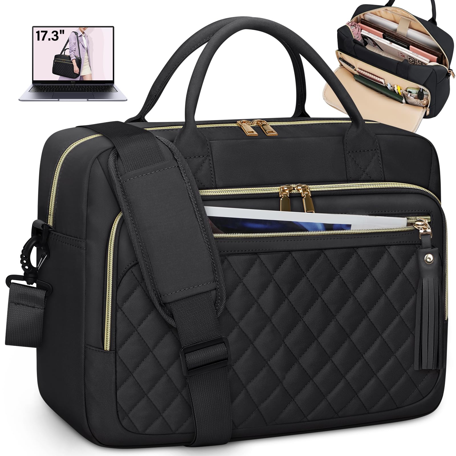 17.3 Inch Waterproof Laptop Bag for Women - Professional Business Briefcase & Large Messenger Bag for Office, Work & College | Durable Computer Case for Commuting, Travel & Daily Use (Black)