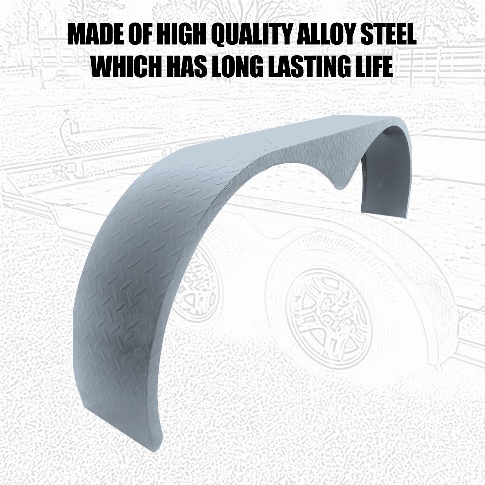 GARVEE 2Pcs Heavy Duty Steel Trailer Fenders - 66 x 9.1 x 20 Inch Tandem Round Double Axle Fenders for 13-15 Inch Wheels (Grey) - Perfect for Utility Trailers, Boat Trailers & RV Trailers