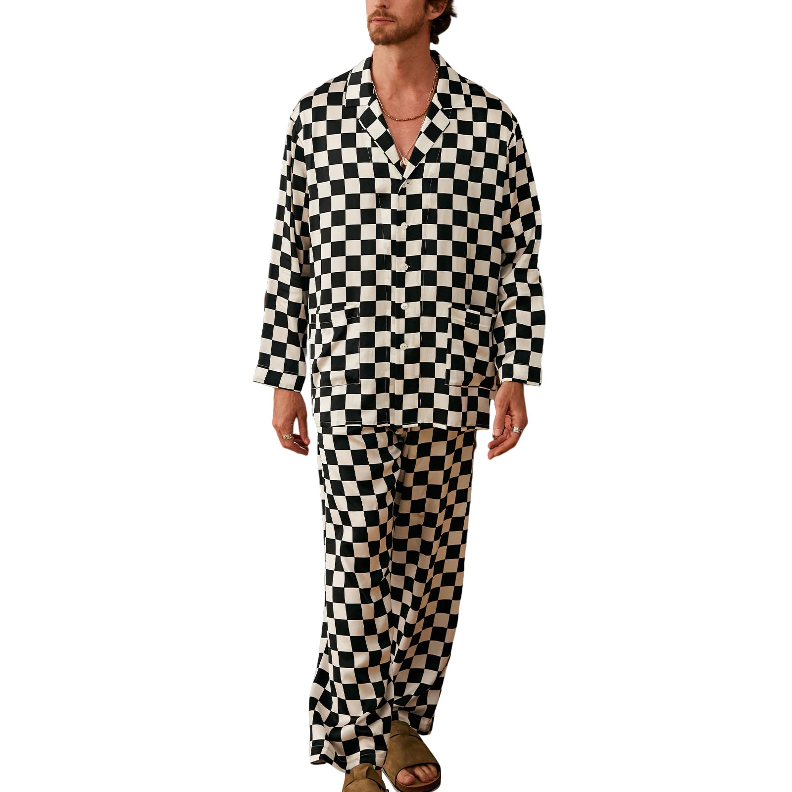 Luxury COLD POSH Men's Silk Pajama Set - 100% Pure Silk Long Sleeve Sleepwear with Button Down Shirt & Pants - Perfect for Relaxation, Lounging & Gift Giving