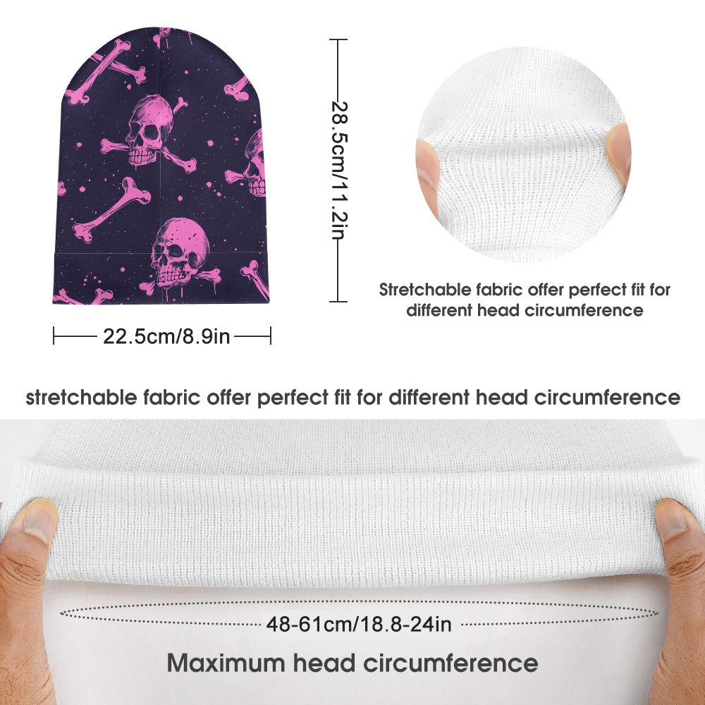 Pink Skull Beanie Hat for Women - Trendy Winter Knit Skull Cap - Soft Warm Skull Beanie for Cold Weather, Outdoor Activities & Streetwear Fashion