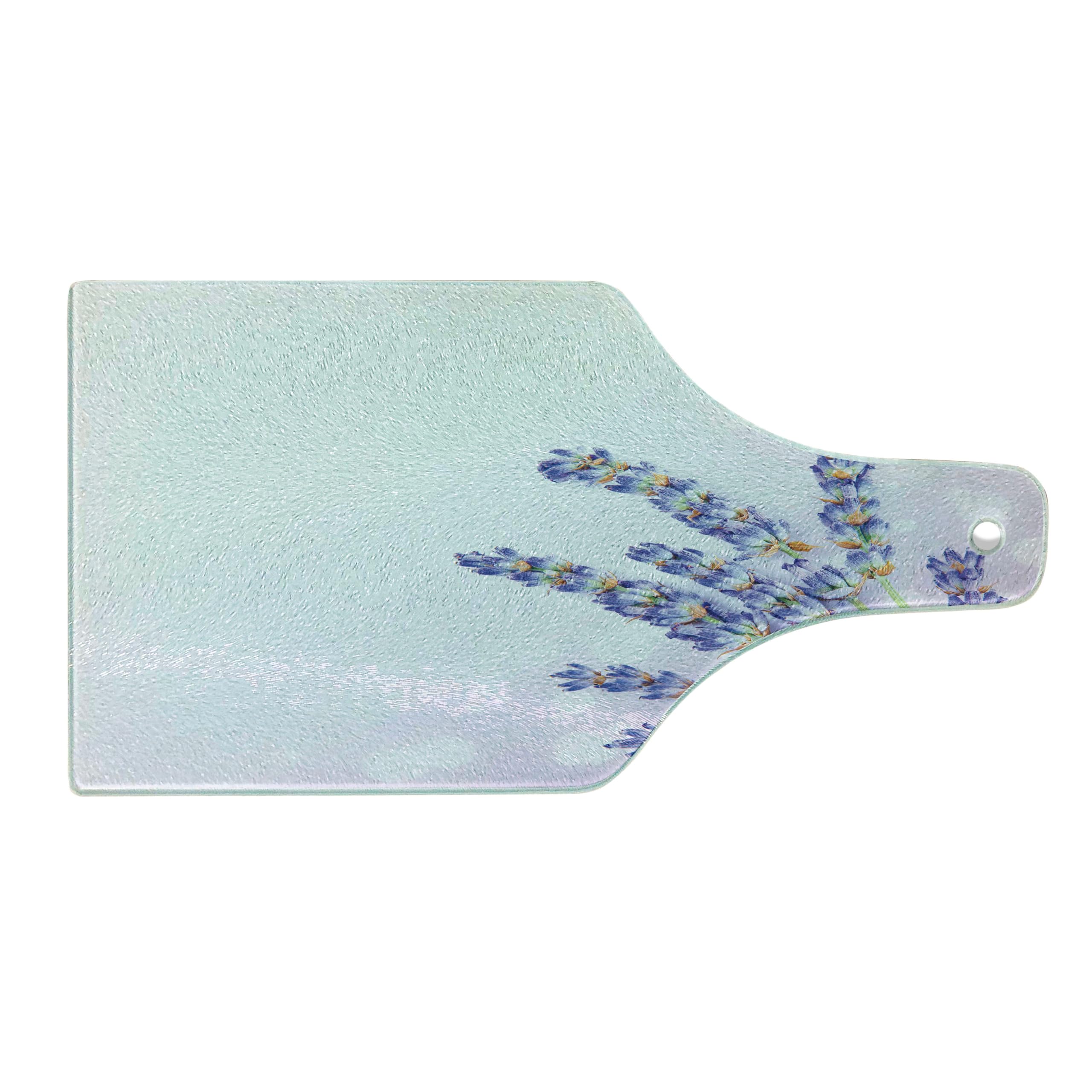Ambesonne Lavender Tempered Glass Cutting Board - Wine Bottle Shape with Aromatherapy Print, Decorative Serving Board for Kitchen, Spa & Home Decor (Lavender Lilac Green) | Perfect for Charcuterie, Cheese Display & Wine Pairing
