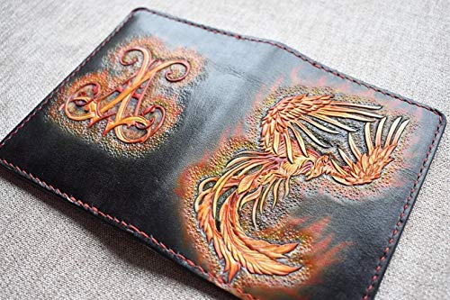 Handmade 3D Genuine Leather Passport Holder - Custom Travel Wallet with Phoenix Carving & Hand-Painted Design | Perfect for International Trips, Luxury Gifts & Business Travel Accessories