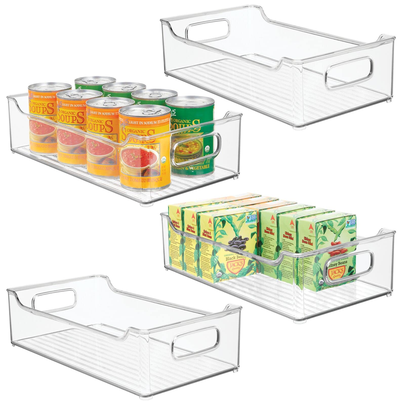 mDesign Clear Plastic Kitchen Storage Bins with Handles - 4 Pack Pantry Organizer for Food, Fruits, Yogurt & Squeeze Pouches - Cabinet, Refrigerator & Freezer Storage Solutions - Perfect for Kitchen Organization & Space Saving