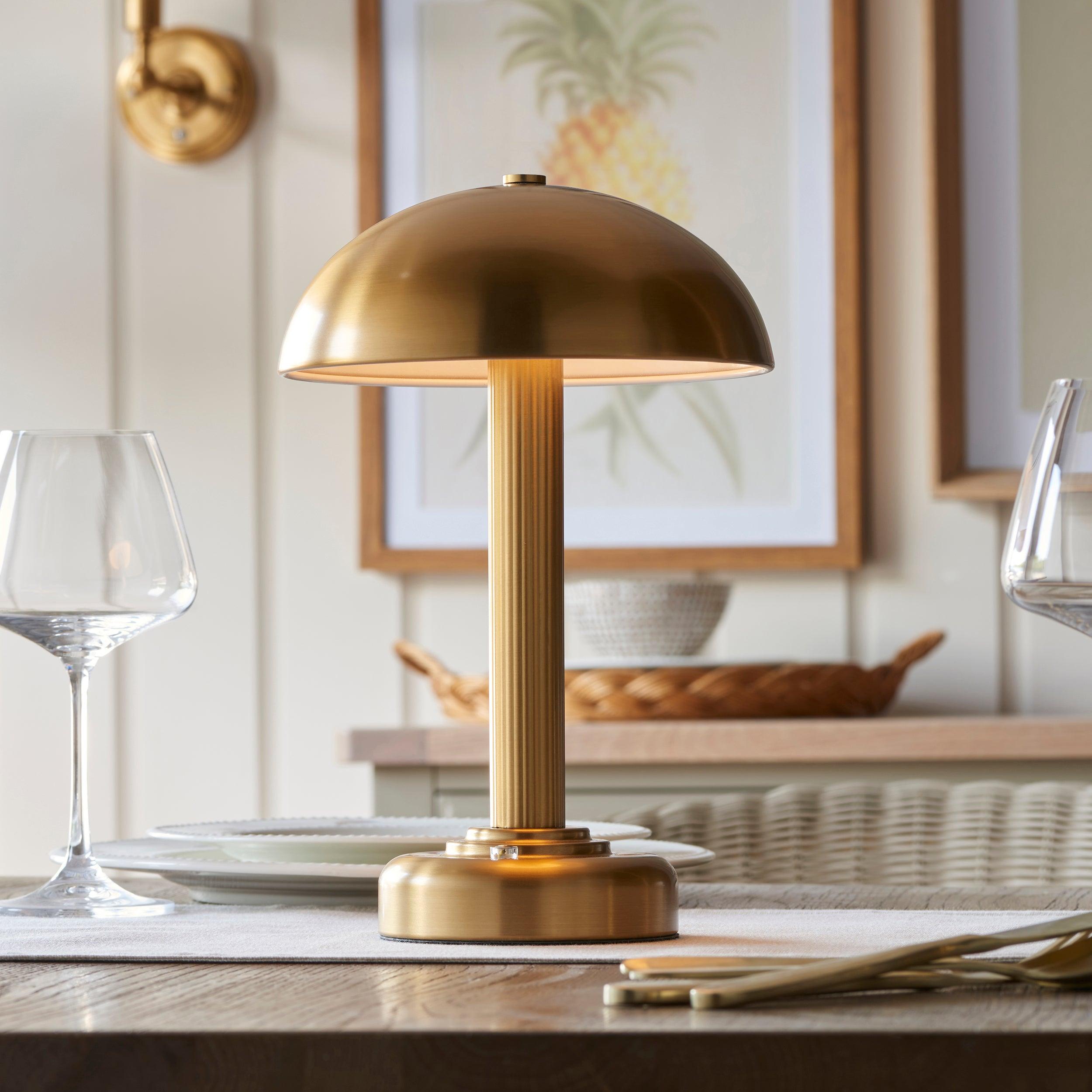 Rechargeable Cordless LED Brass Table Lamp with Touch Dimmer - Vintage Style Desk Light for Bedroom, Living Room, Office - Battery Operated Portable Lamp for Home Decor & Reading