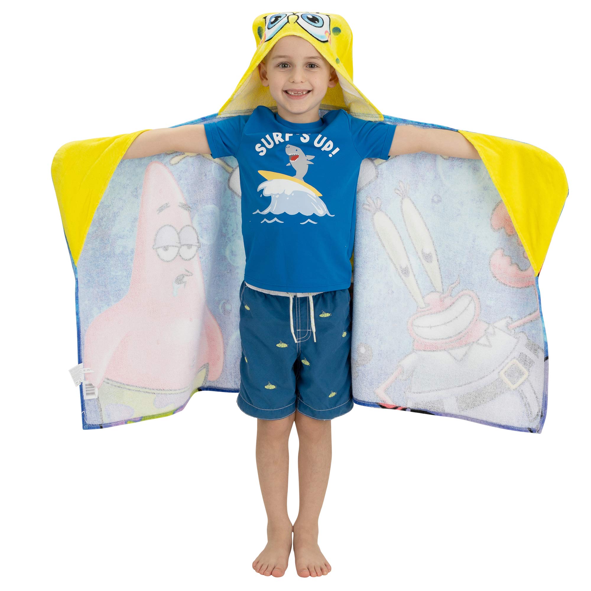 SpongeBob SquarePants Kids Hooded Towel Wrap - Soft Cotton Terry Bath & Beach Towel (24x50 inches) for Boys & Girls - Perfect for Swimming, Pool, Beach & After Bath