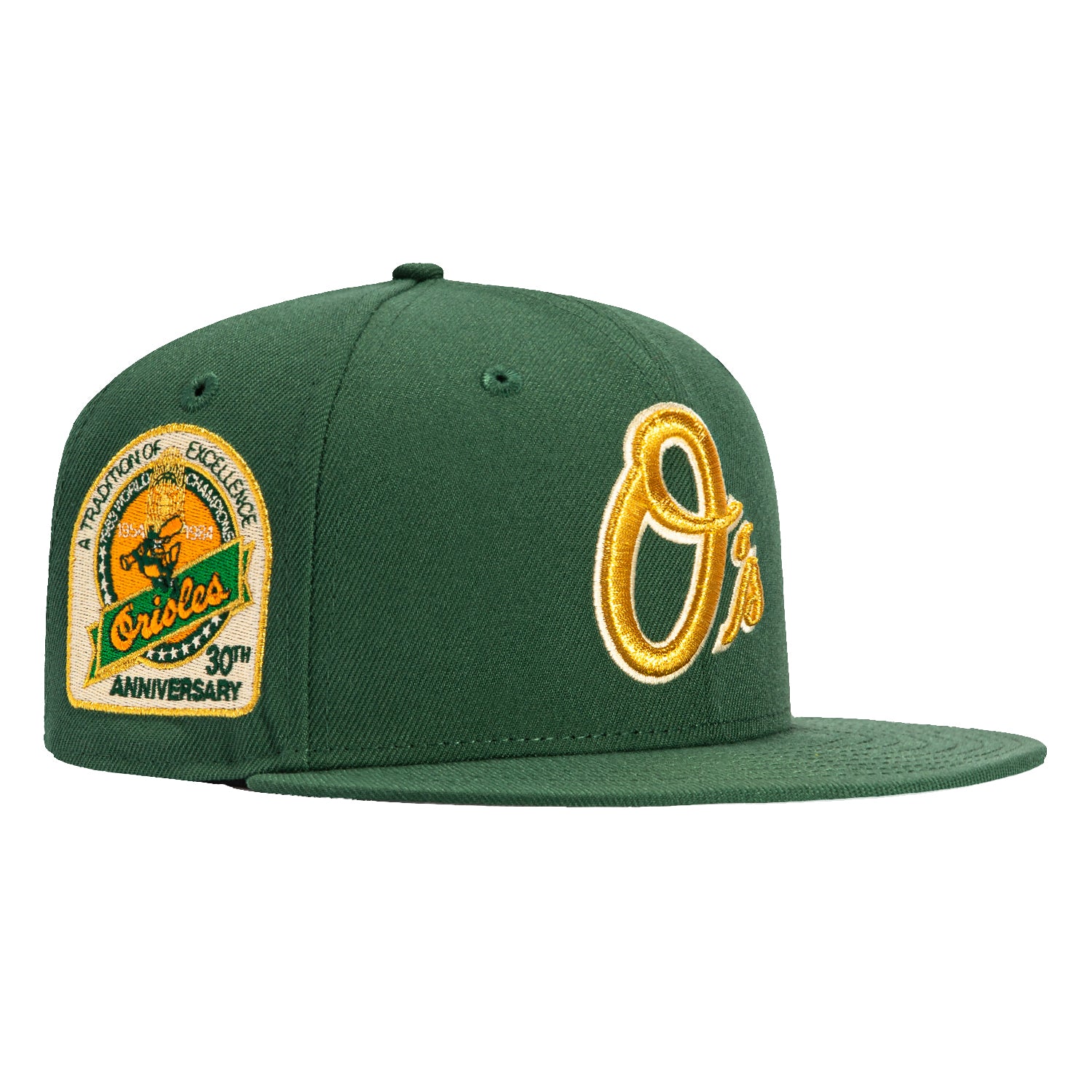 New Era 59Fifty Baltimore Orioles 30th Anniversary Champions Patch Alternate Baseball Cap - Green & Metallic Gold | MLB Officially Licensed, Adjustable Snapback Hat for Fans & Collectors | Perfect for Games, Tailgating & Sports Memorabilia Display