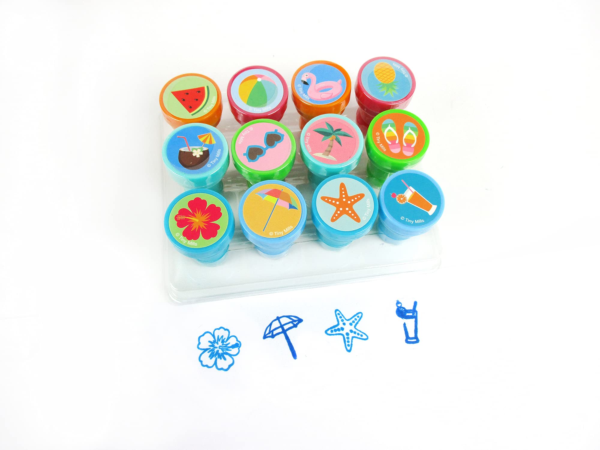 12 Pcs Summer Beach Pool Party Stamp Kit for Kids - Self Inking Stamps, Party Favors, Perfect for Birthday Celebrations, School Activities, and Creative Playtime