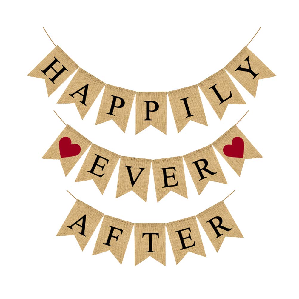 Amosfun Burlap Wedding Banner - Creative Swallowtail Garland Bunting with Linen Letter Printing | Perfect for Wedding Decor, Valentine's Party & Anniversary Celebration | Rustic Party Supplies for Indoor/Outdoor Events