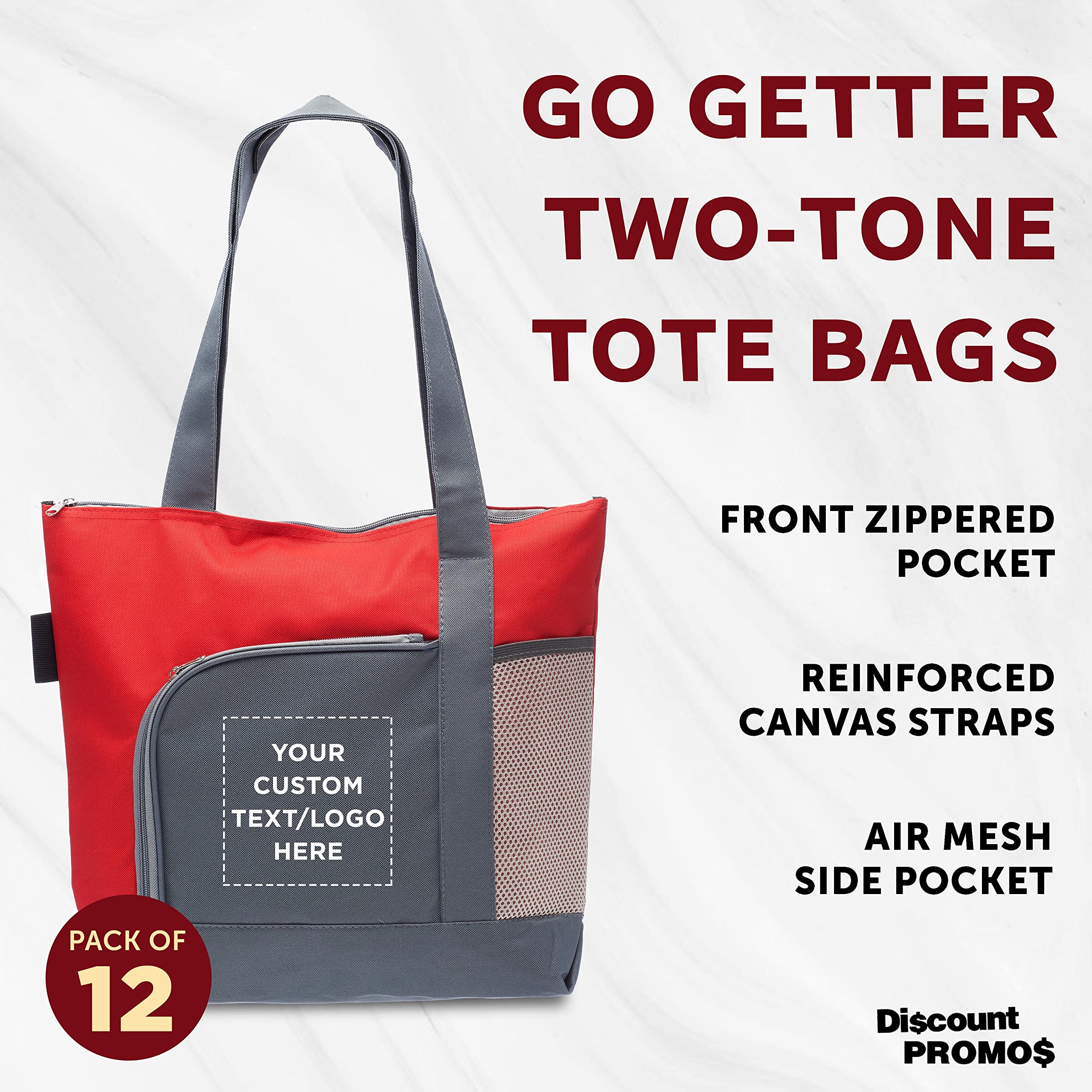 Custom Go Getter Sport Tote Beach Bags - Set of 12 Personalized Bulk Pack | Reusable Shopping Bags for Beach, Picnic & Outdoor Adventures | Premium Red Tote Bags for Women & Men | Perfect for Groceries, Travel & Sports Events