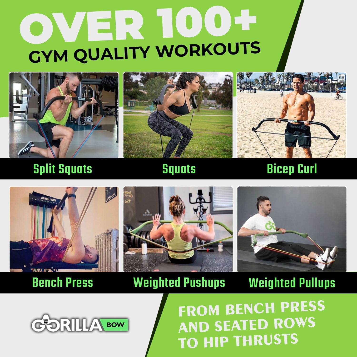 Gorilla Bow Original Portable Home Gym System - Resistance Bands & Bar for Full Body Workouts | Travel Fitness Equipment for Weightlifting & Strength Training | Perfect for Home, Office & Outdoor Exercise
