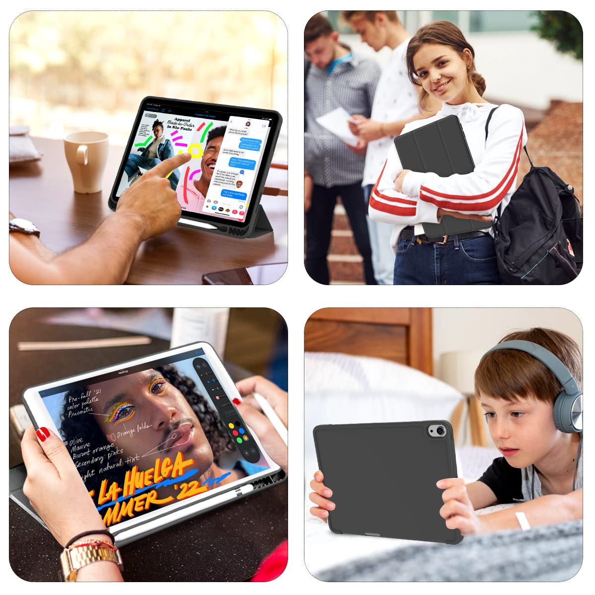 Premium Slim Trifold Stand Case for iPad Air 5th Gen (2022) & iPad Air 4th Gen (2020) 10.9 Inch - Auto Sleep/Wake, Pencil Holder & Soft TPU Back Cover - Perfect for Work, Study & Travel - Black