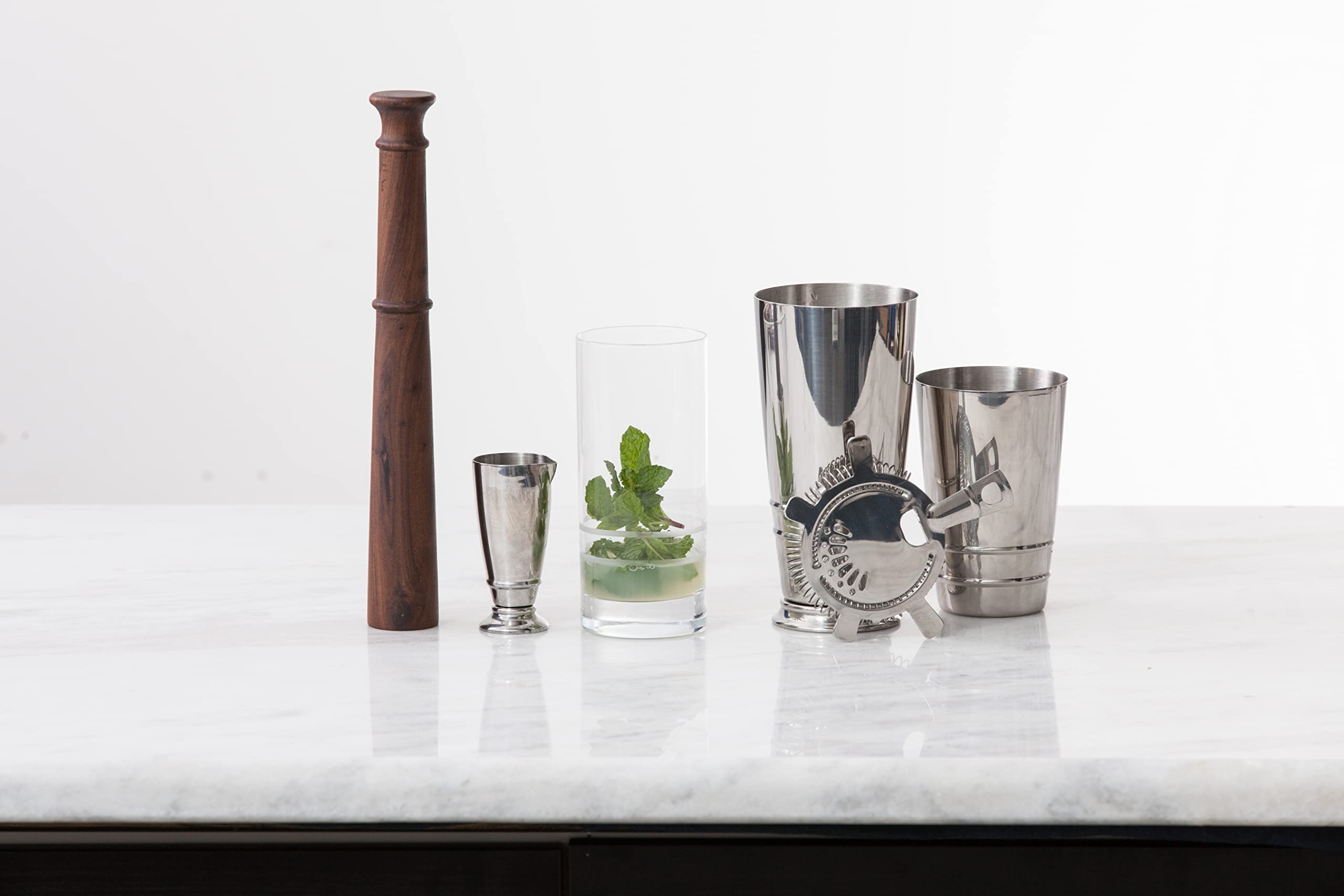 Premium Fortessa Barware Boston Shaker Cocktail Set - 18/8 Stainless Steel Mixing Tins with Strainer & Jigger - Perfect for Home Bars, Professional Bartenders & Cocktail Enthusiasts (Great Gift for Mixologists)